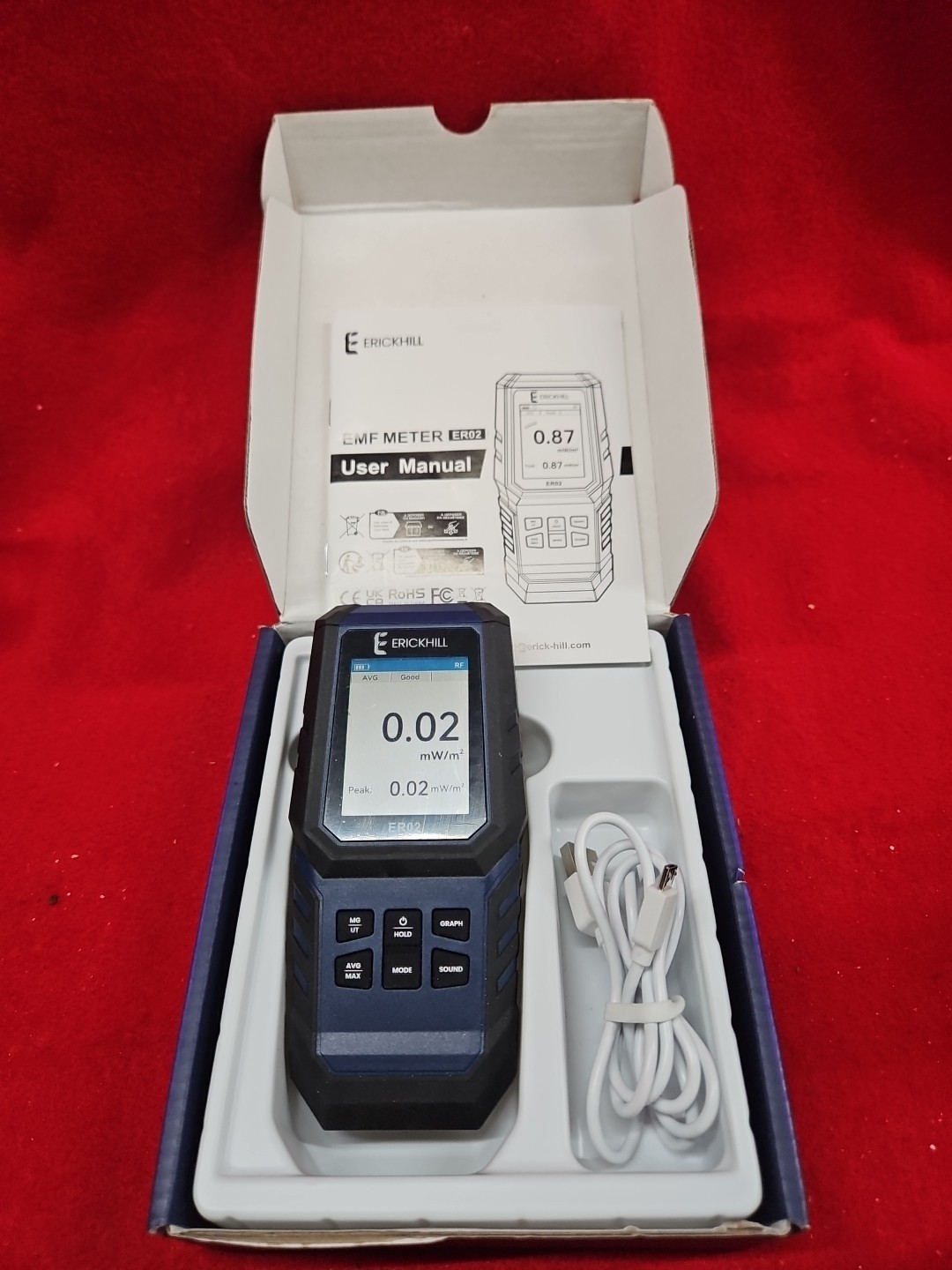 ERICKHILL EMF Meter,3-in-1Rechargeable Digital Electromagnetic Field Radiatio...