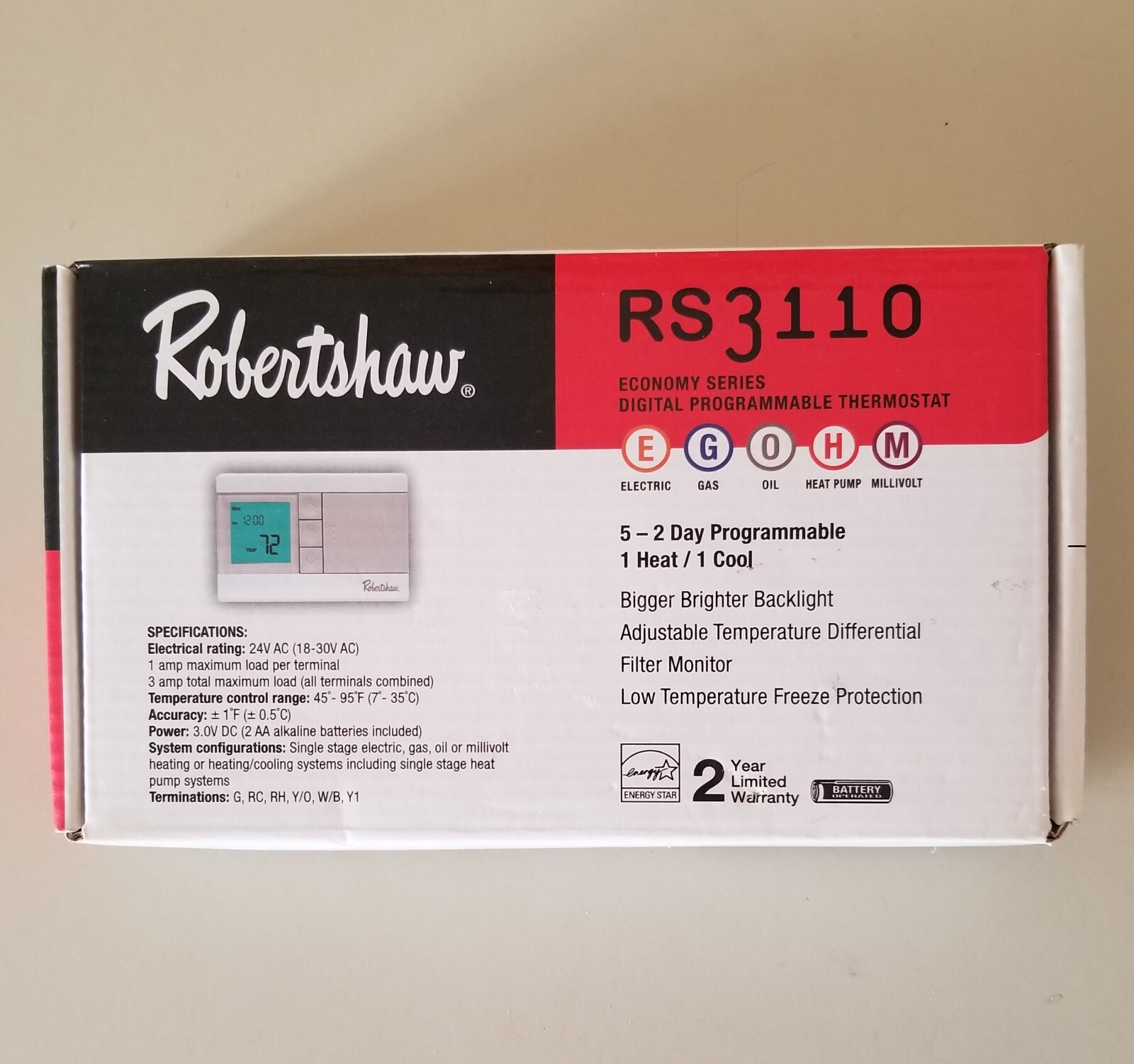 Robertshaw Digital Programmable Thermostat Economy Series RS3110 NEW  [A5 130]