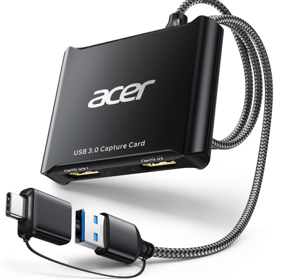 acer USB 3.0 Video Capture Card, HDMI Card for Streaming with Black