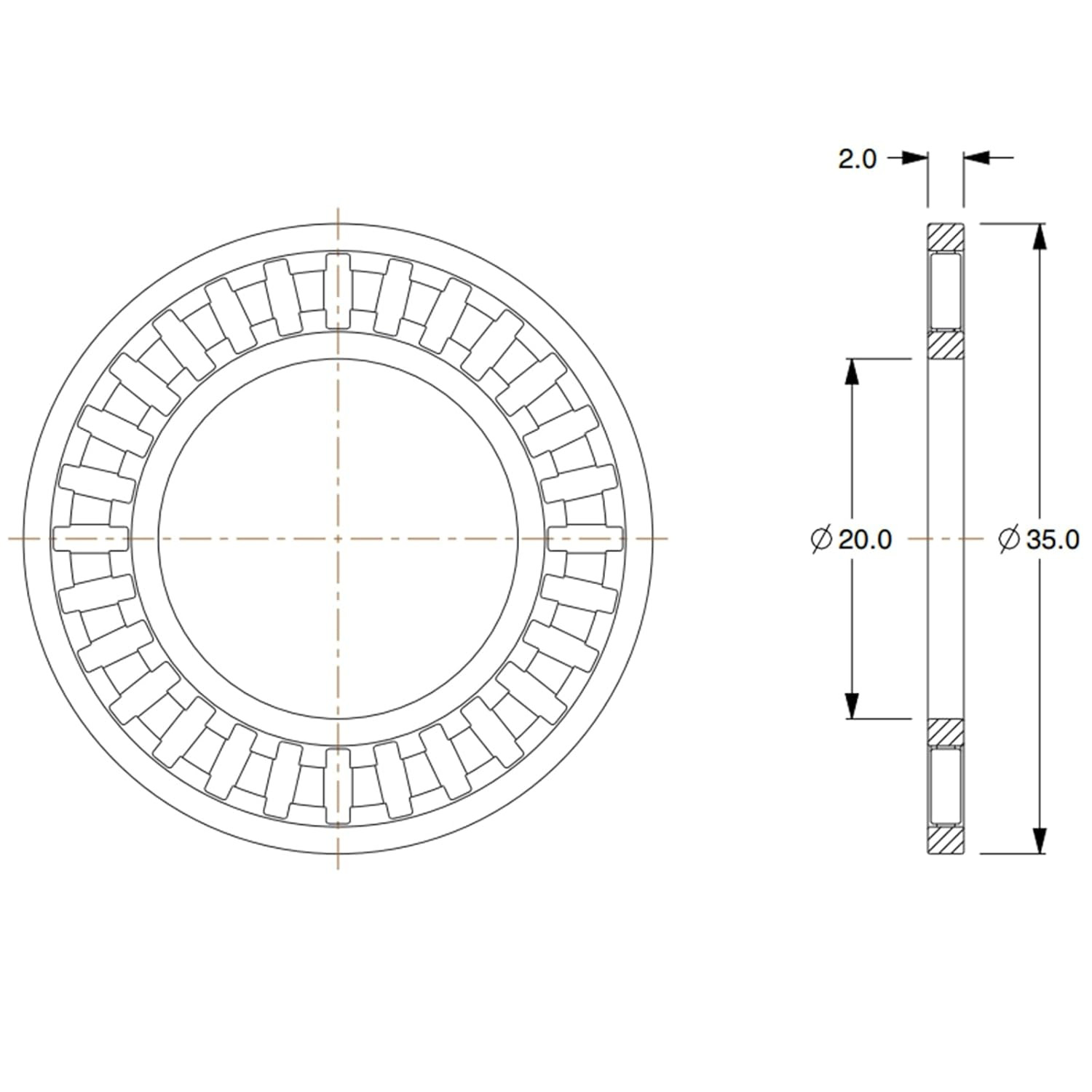 2 Sets AXK2035 Thrust Needle Roller Bearing with Washers, 20 Mm Bore, 35 Mm OD,