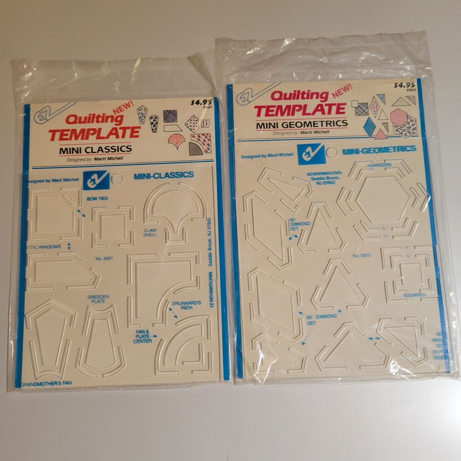 2 EZ Quilting Templates by Marti Michell #9301 & #9303 Mini Classics, Geometrics