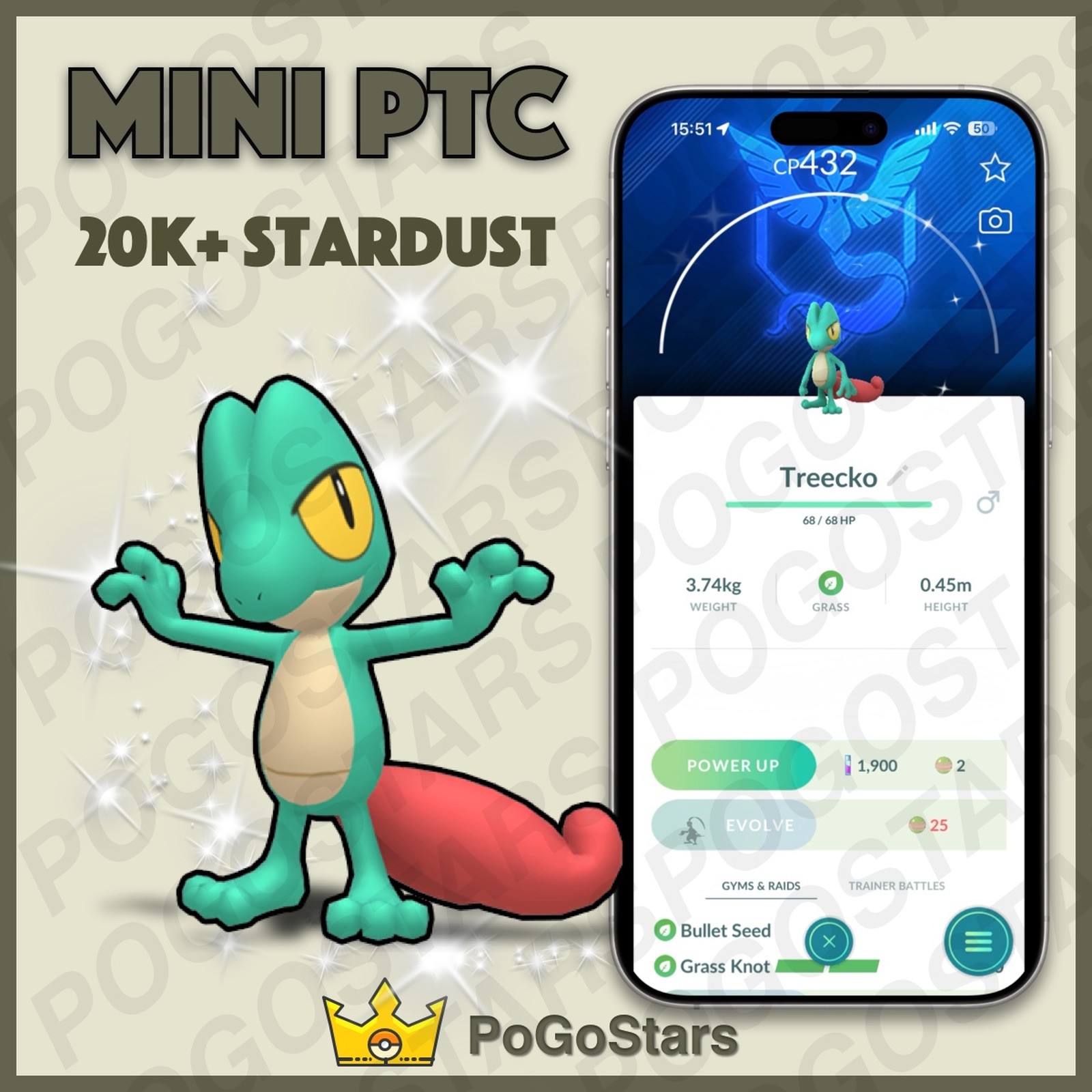 Pokémon PTC Go - Shiny Treecko - Team Mystic✨Special Background✨