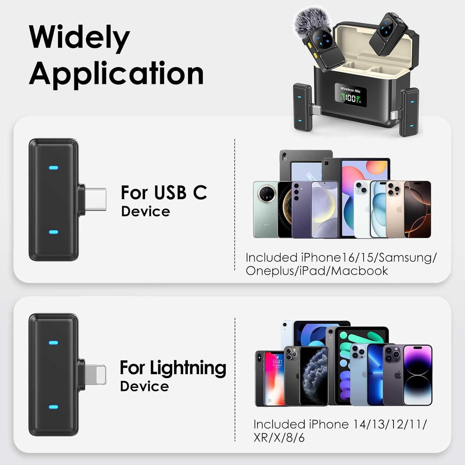 Mini Wireless Lavalier Microphone for Iphone Ipad Android with Lightning/Usb-C
