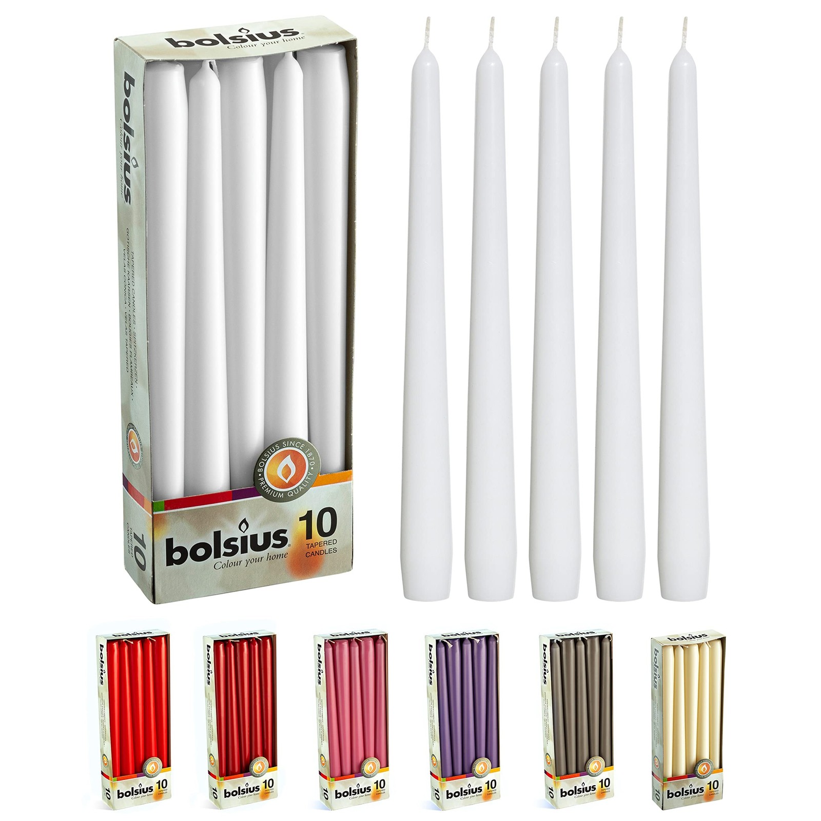 BOLSIUS Unscented 10 Inch Dinner Candles, 10 Pack - 8 Hour European Quality S...