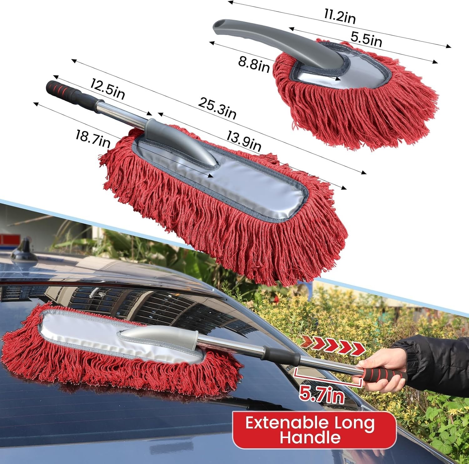 2 Pack Large Car Duster Exterior Scratch Free with Extendable Handle and Car ...