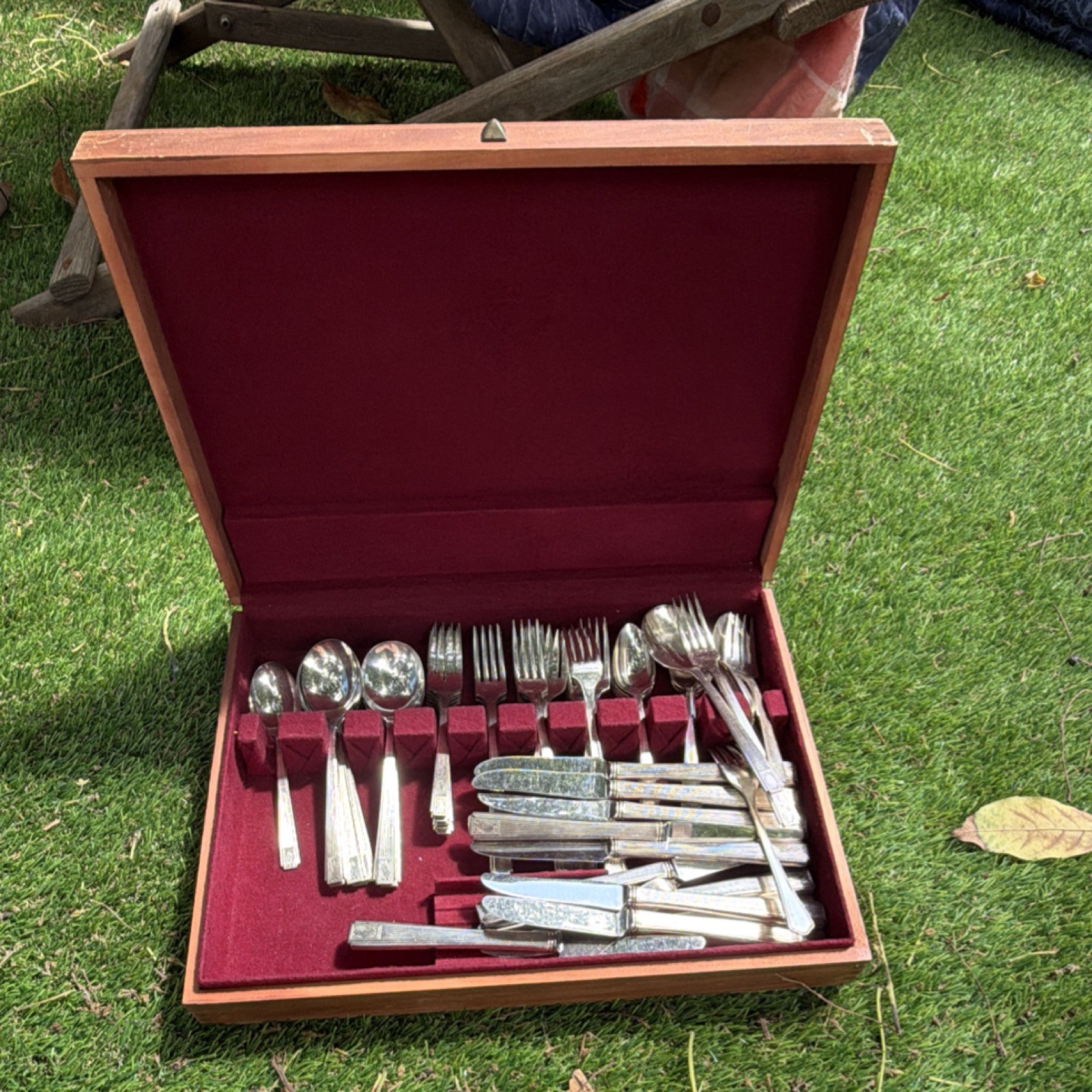 Community Stainless Steel Flatware Set Art Deco Geometric Handles w/ Wooden Case