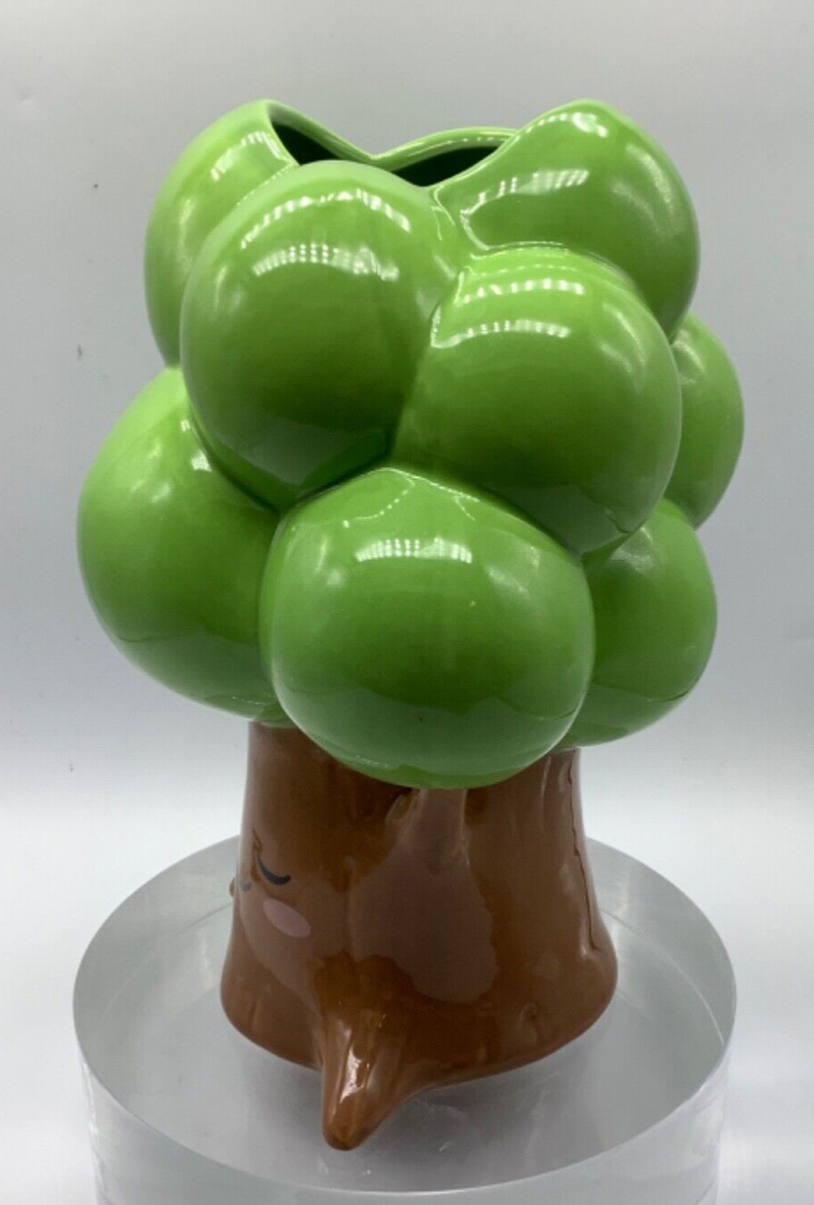 Ceramic Planter Grove Tree Shaped w/Smiley Face, Streamline Imagined, 7.25” Tall