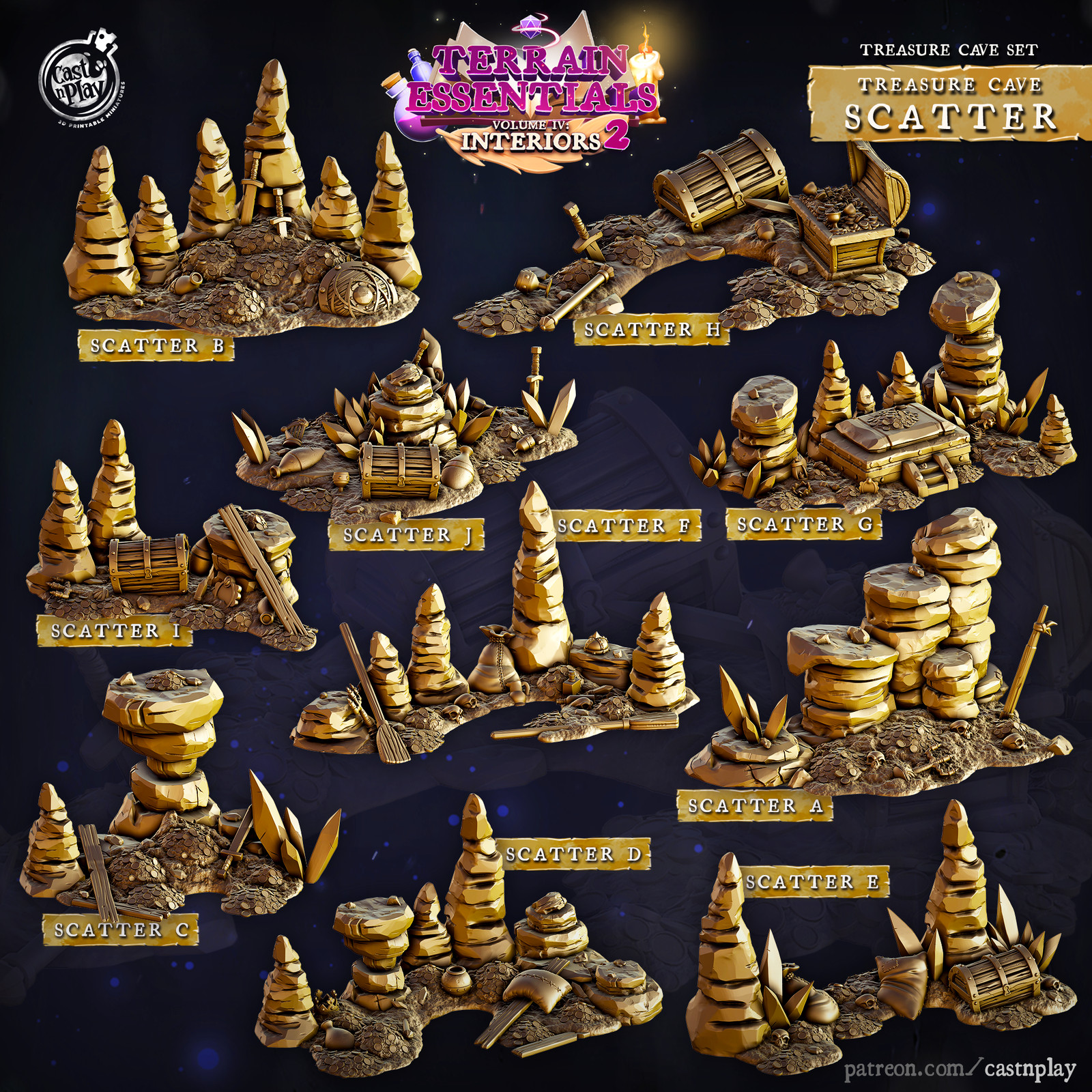 3D Printed Cast n Play Treasure Cave Scatter Terrain Set 28mm 32mm D&D
