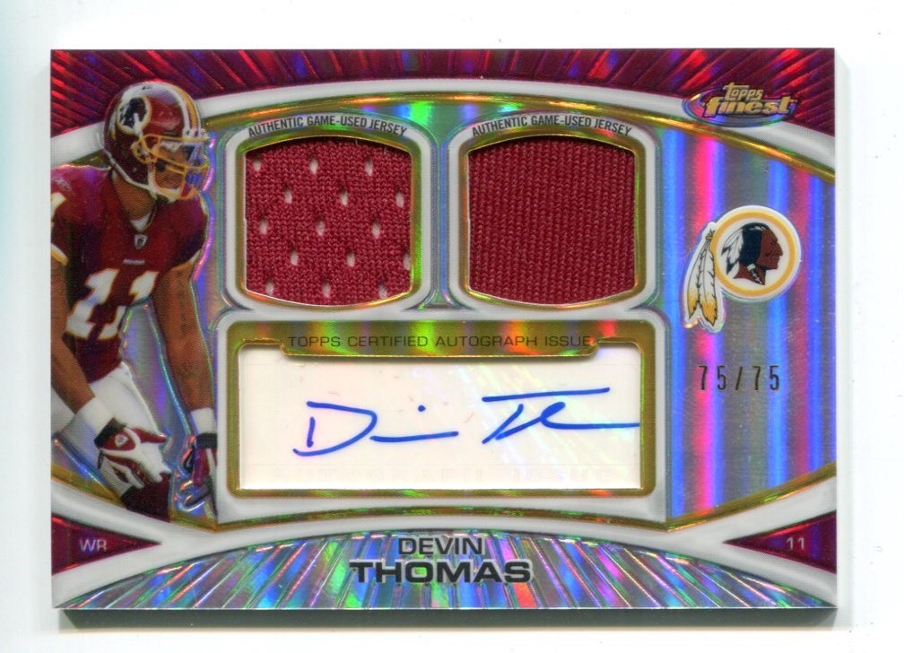 Devin Thomas 2010 Topps Finest Dual Jersey Auto Refractor 75/75 Redskins 44117