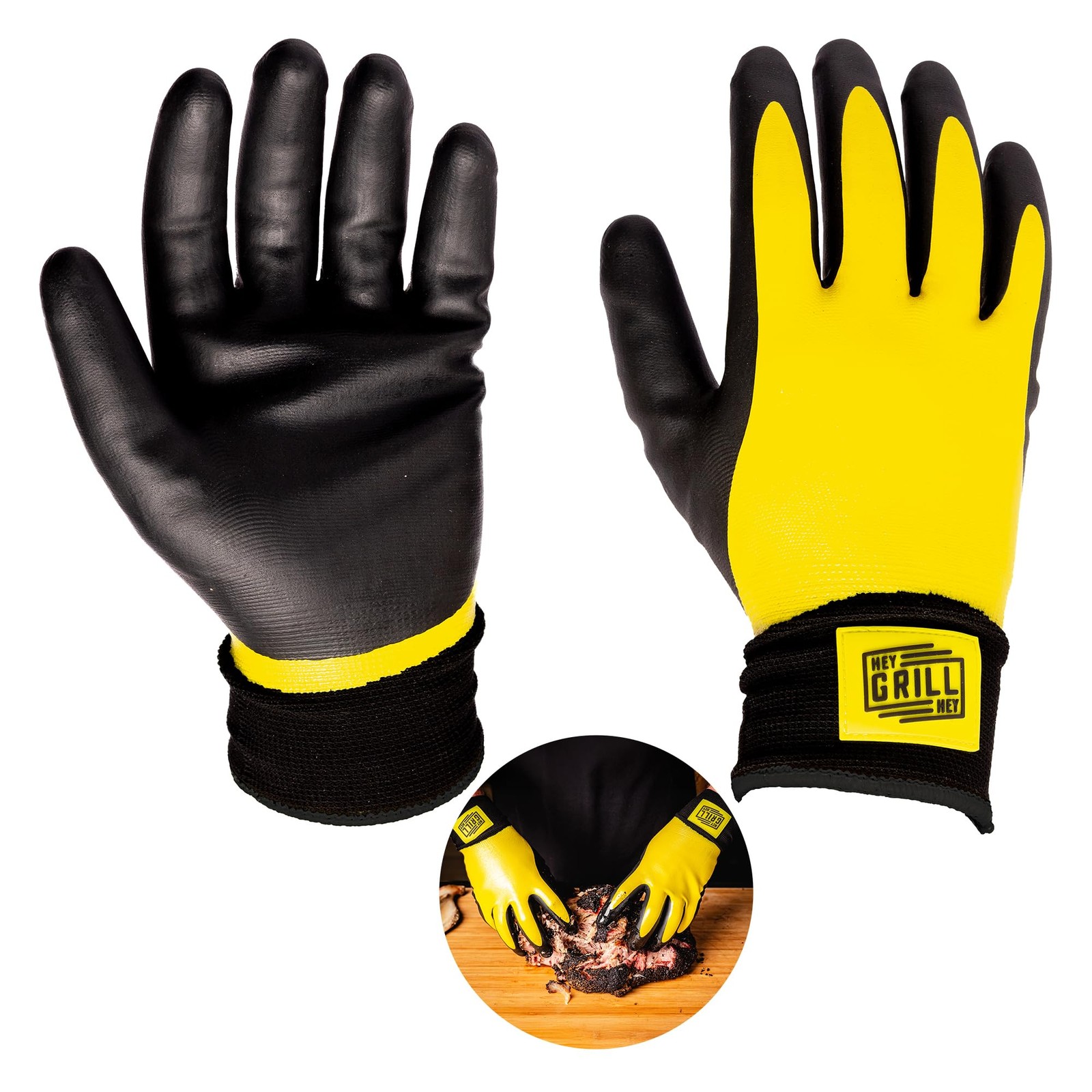 Hey Grill Pitmaster Gloves | BBQ | Heat Small, Black and Yellow