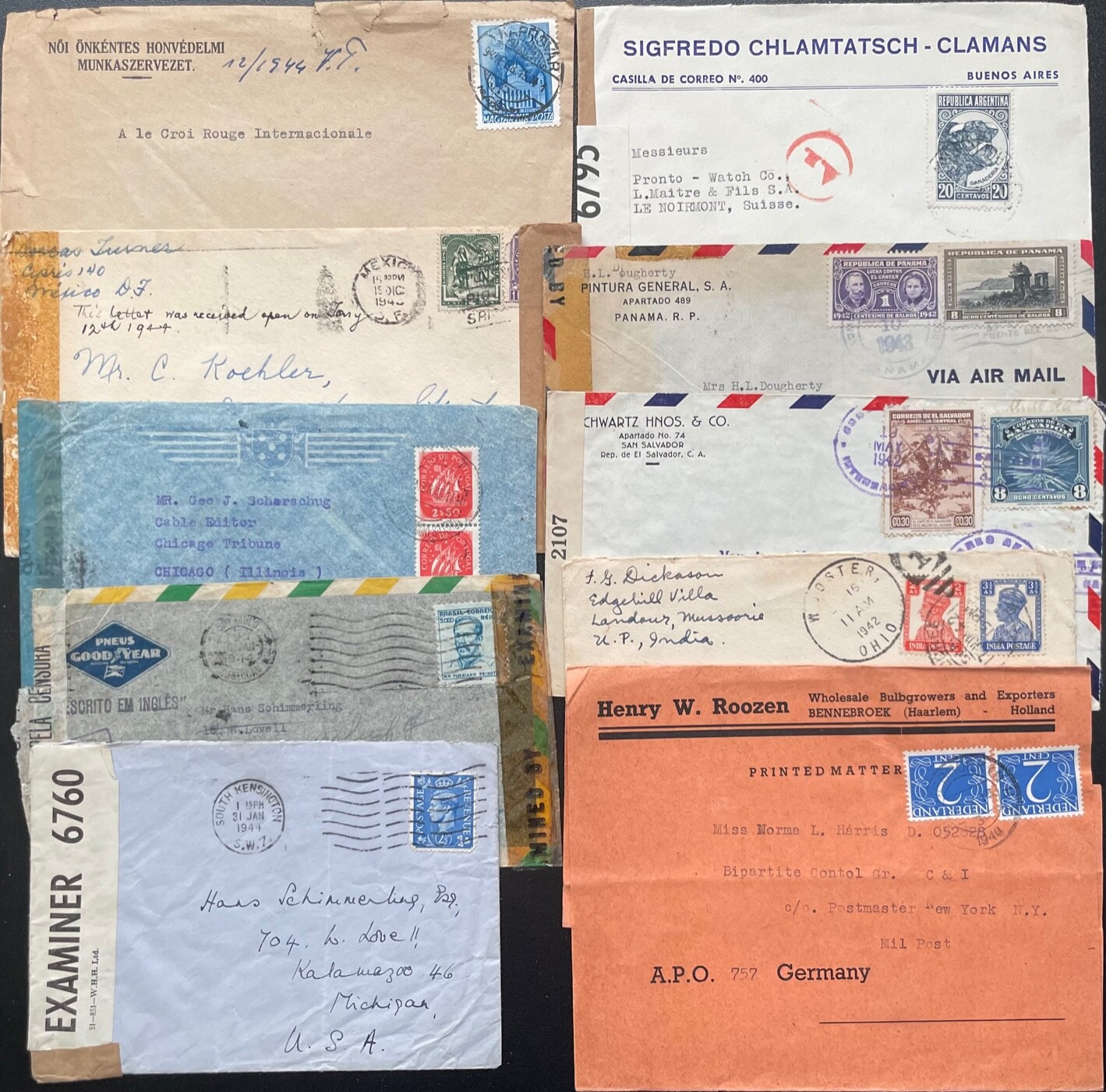 Censored Covers during WWII, 10 different countries *d
