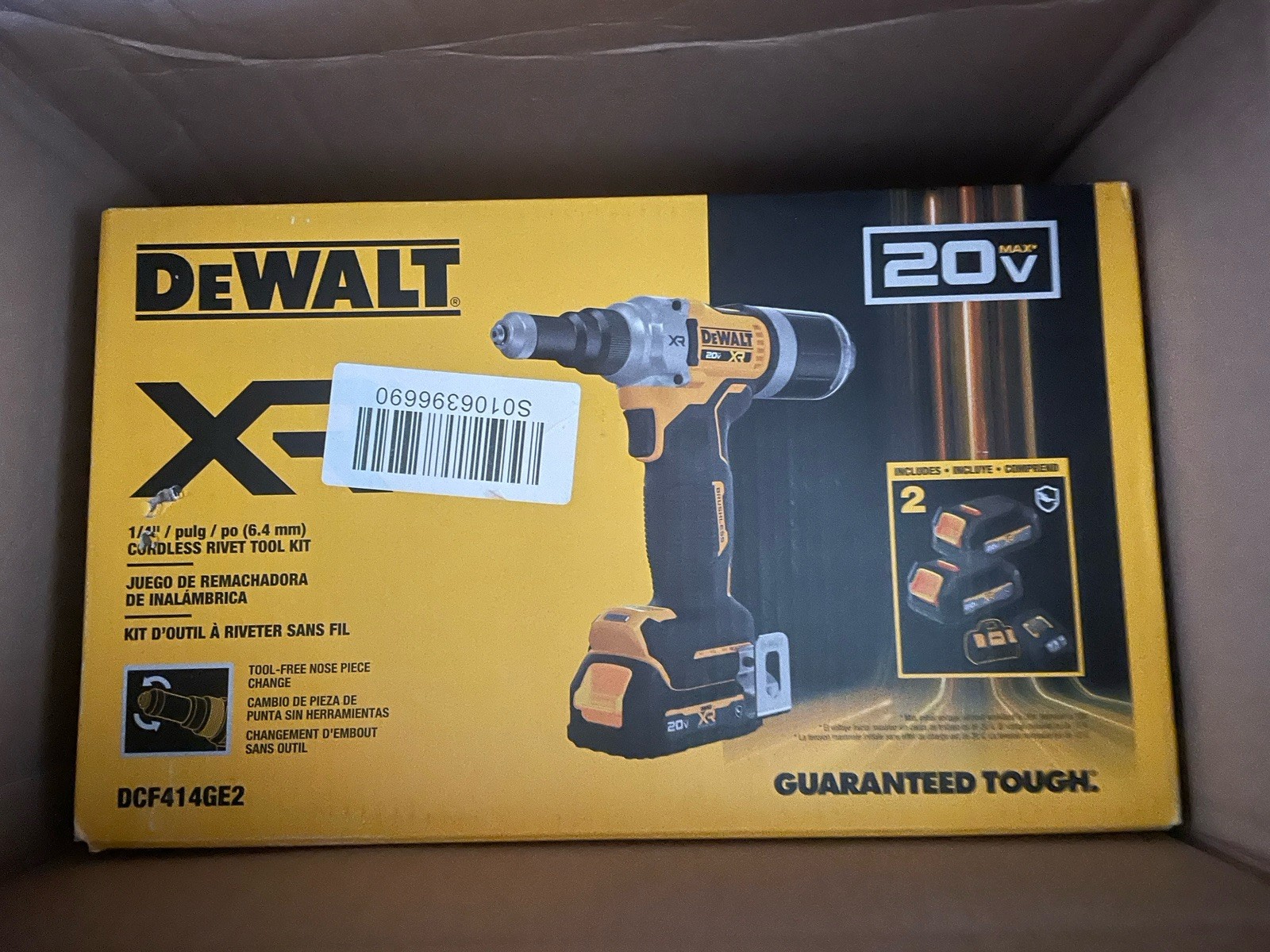 DEWALT DCF414GE2 20V MAX XR BL 1/4" Rivet Tool w/ 2 POWERSTACK Batteries Kit