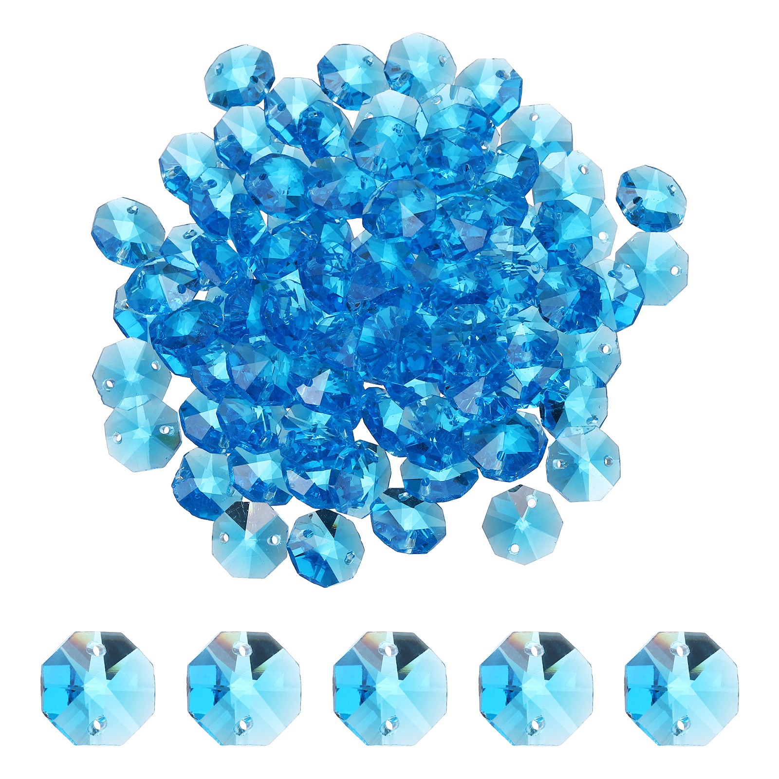 14mm Glass Octagon Beads, Sun Catcher Beads Bulk 80 Pcs & Blue