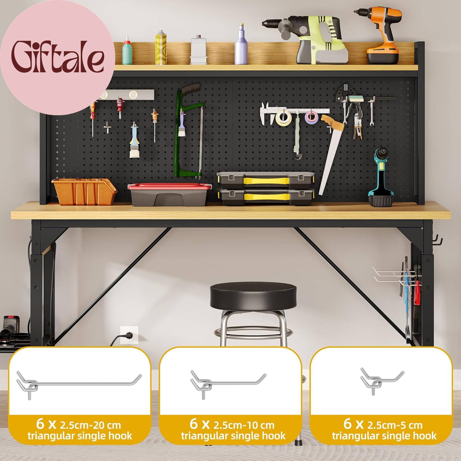 Adjustable Workbench with Pegboard 48", Heavy Duty Wood Top Work Bench with Whee
