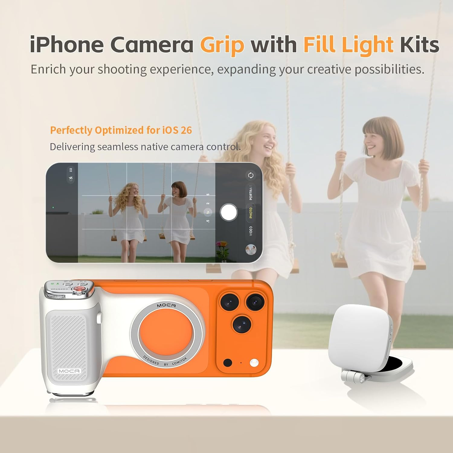 Iphone Camera Grip MOCA with Magnet Fill Light & Mirror for 17 Pro Ios26 Native
