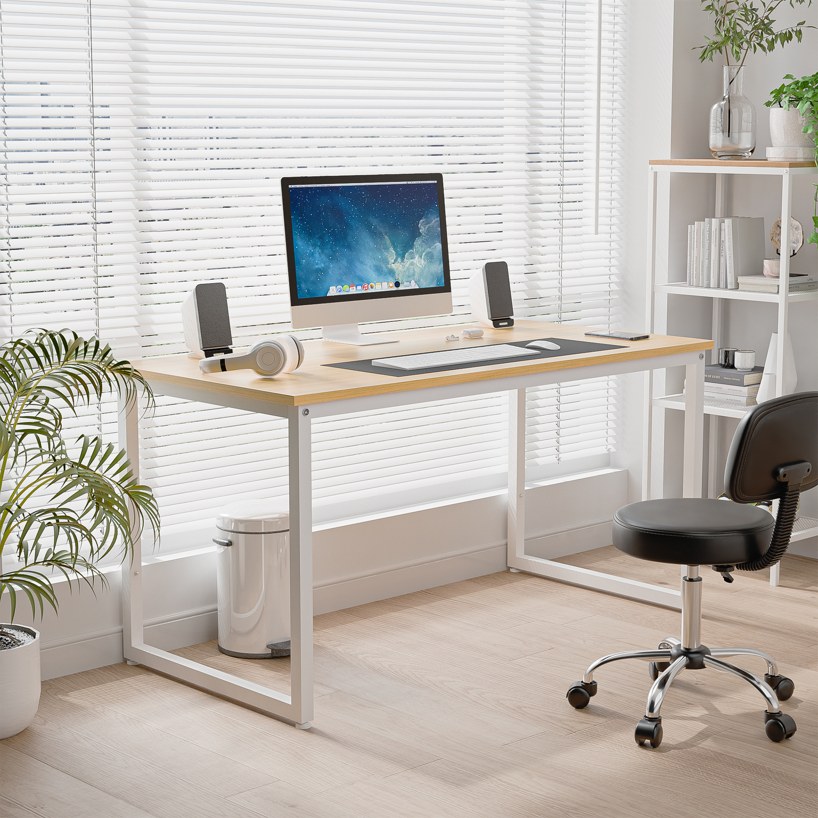 47" Modern Espresso Rectangular Dining Table Office Desk Computer Table, Natural