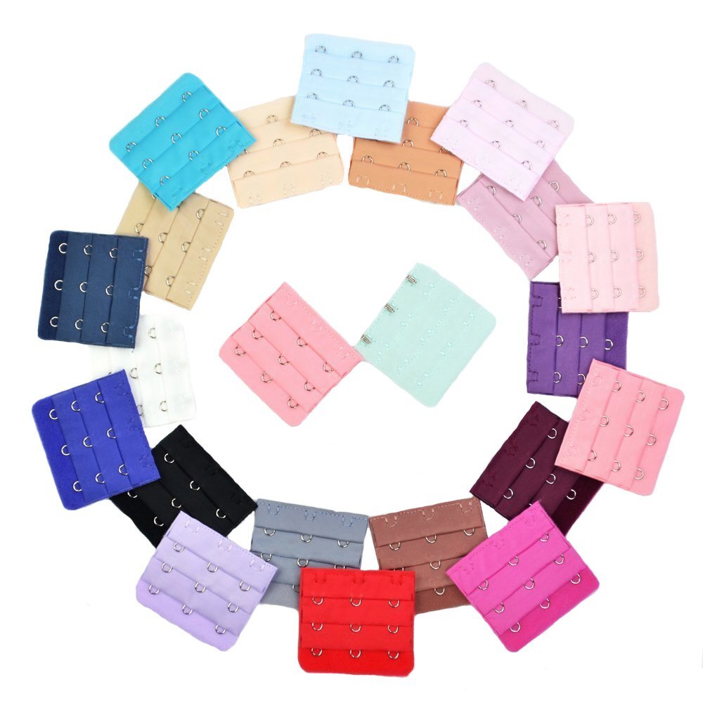 15 Pcs 3 Hooks 3 Rows Women Bra Extender Extension Hooks Straps, Assorted Colors