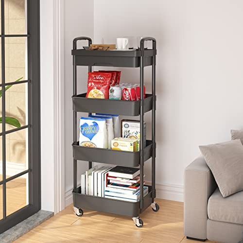 Rolling Utility Cart with Drawer,Multifunctional Storage 4-Tier Black