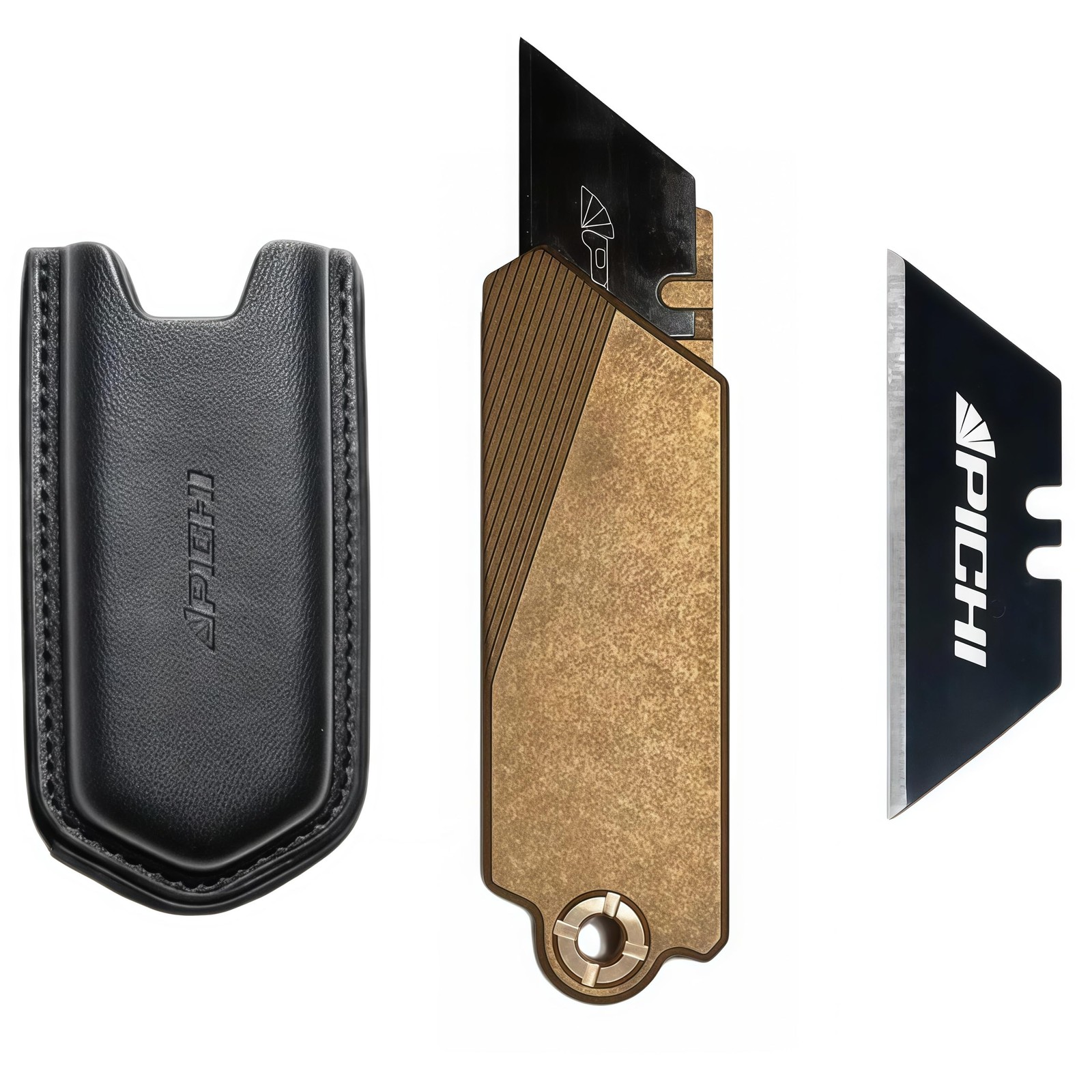 G9 Brass Utility Knife with Cow Leather Holster and Pocket Clip, CNC Unibody ...