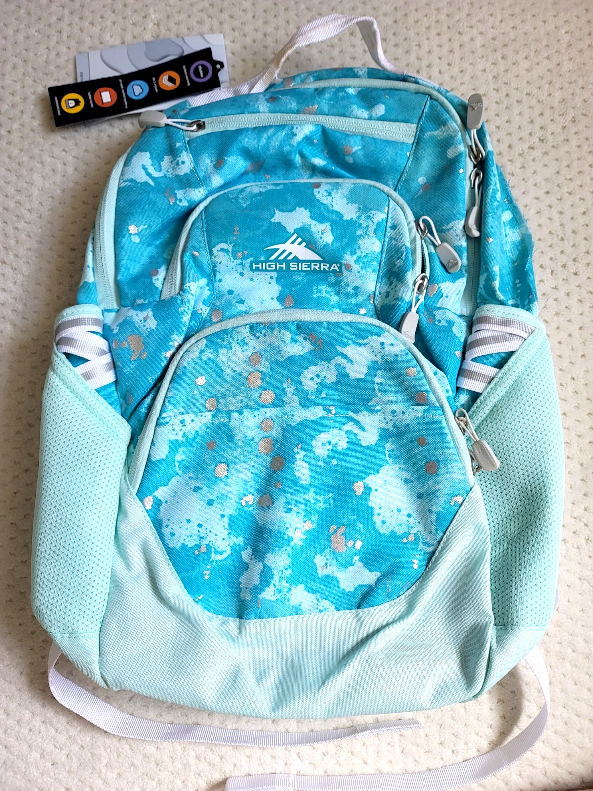 NWT High Sierra Swoop SG Laptop Backpack- 'Art Class' Teal Mint Sky Blue 30L