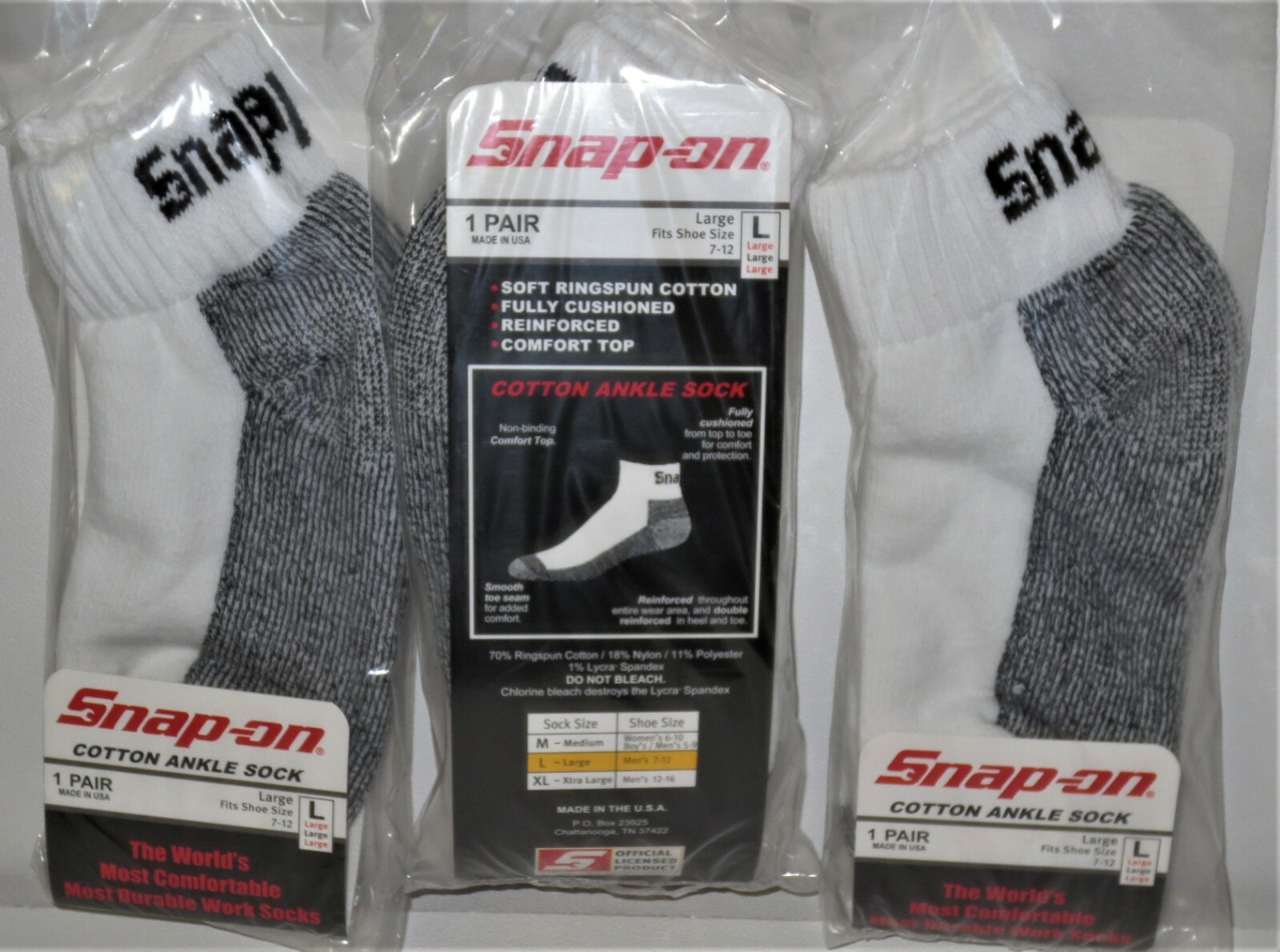 12 PAIRS Snap-On Ankle Socks Men's WHITE LARGE *FREE SHIPPING* MADE IN USA *NEW*