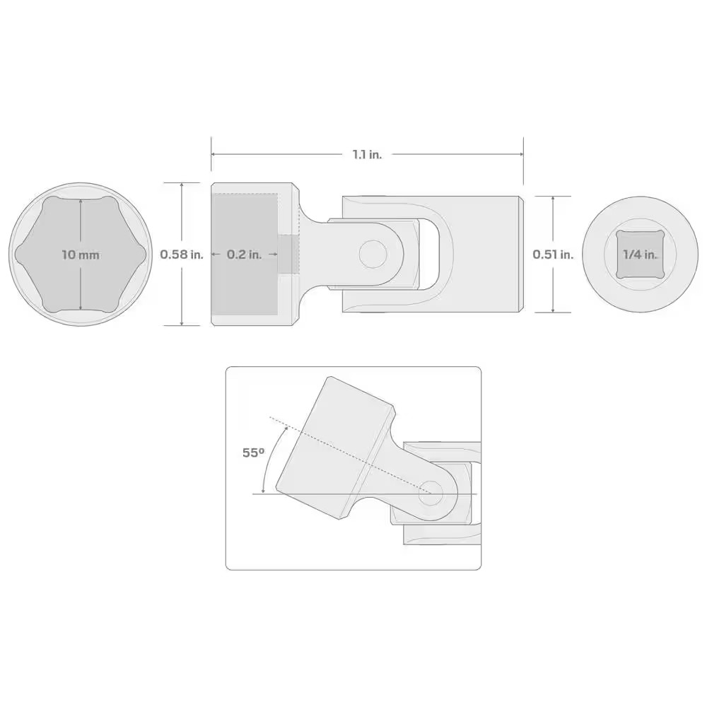 1/4 In. Drive X 10 Mm Universal Joint Socket