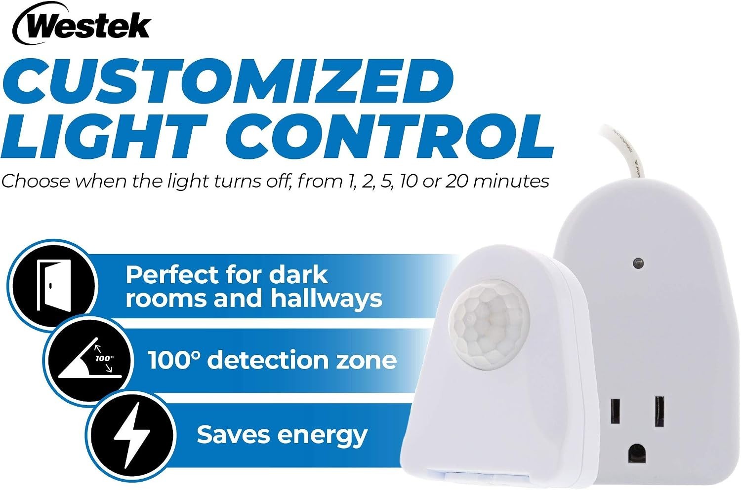 Motion Sensor Outlet Light Control, 2 Pack - 25ft Range