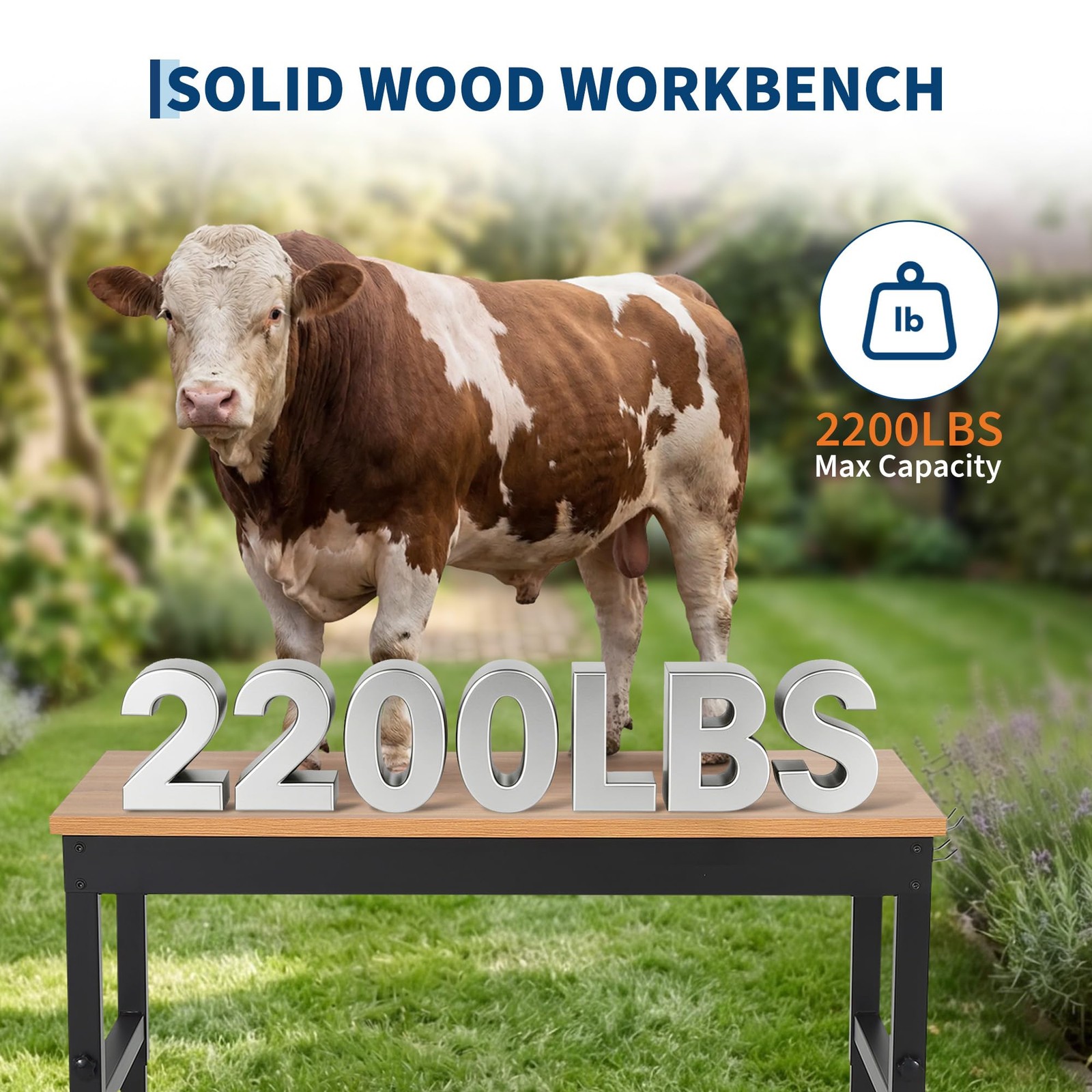 48" Adjustable Workbench 2200LBS Heavy Duty Work Table Garage with Power Outlets