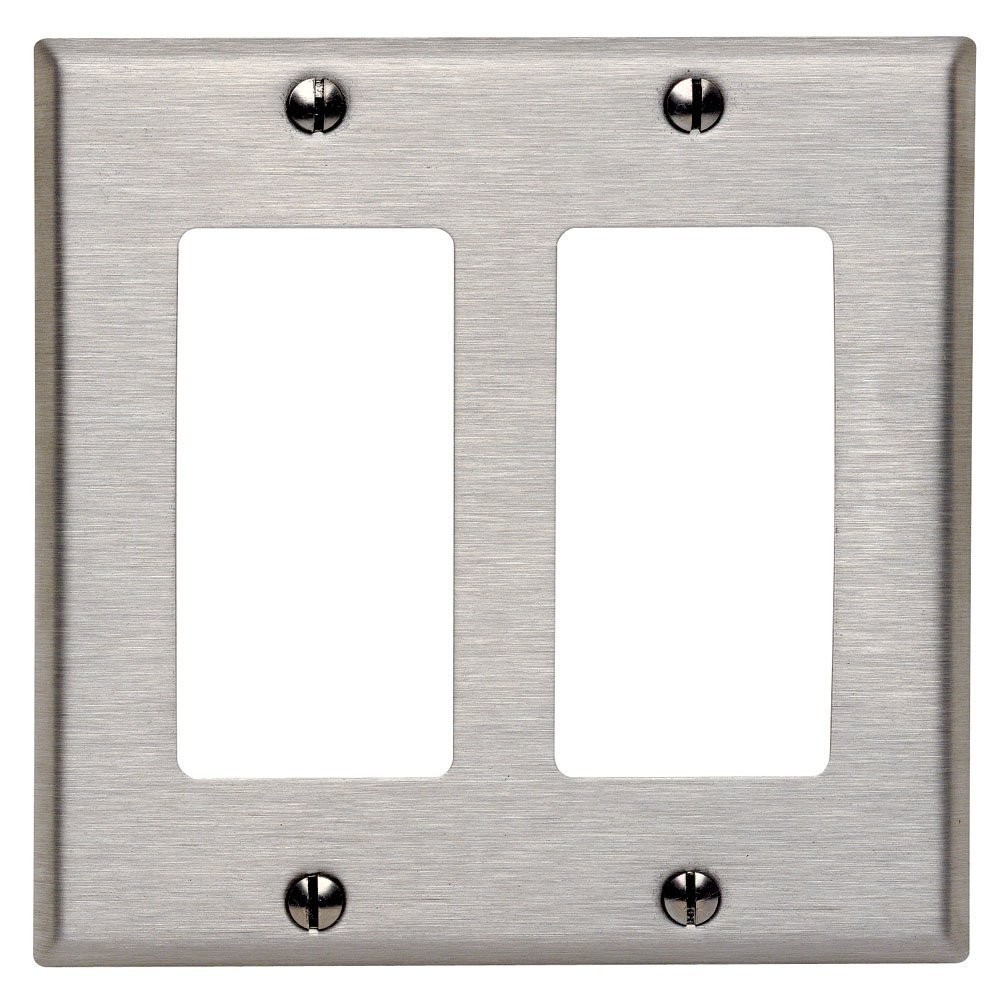 (5 pc lot)  Decorator Outlet 2-Gang Brushed Stainless Steel Wall Plate Metal
