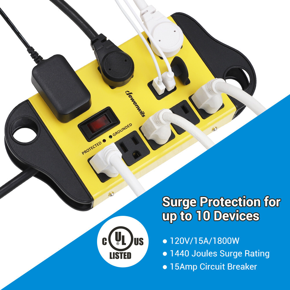 DEWENWILS 8-Outlet Metal Power Strip Surge Protector with 2 USB Ports,15 Ft 15A