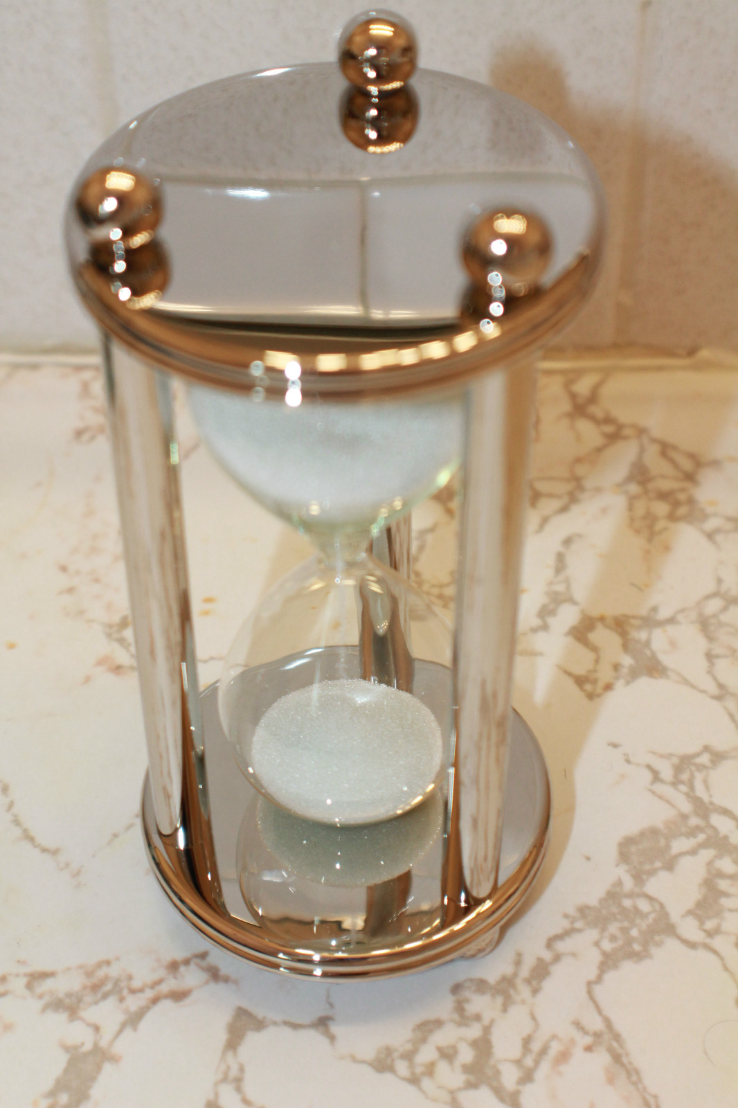 SILVER PLATED 5 MINUTE SAND TIMER 6 INCHES HEIGHT