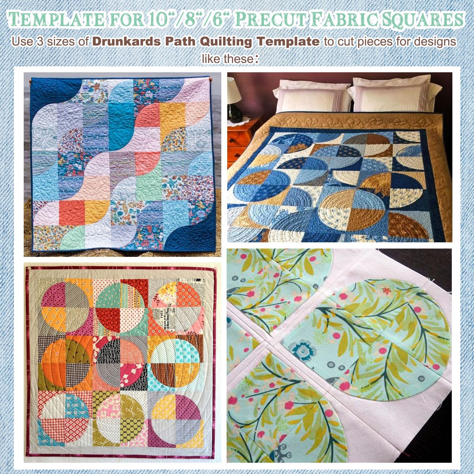 Drunkards Path Quilting Templates Set 10 8 6 Clear with 1/4 Seam