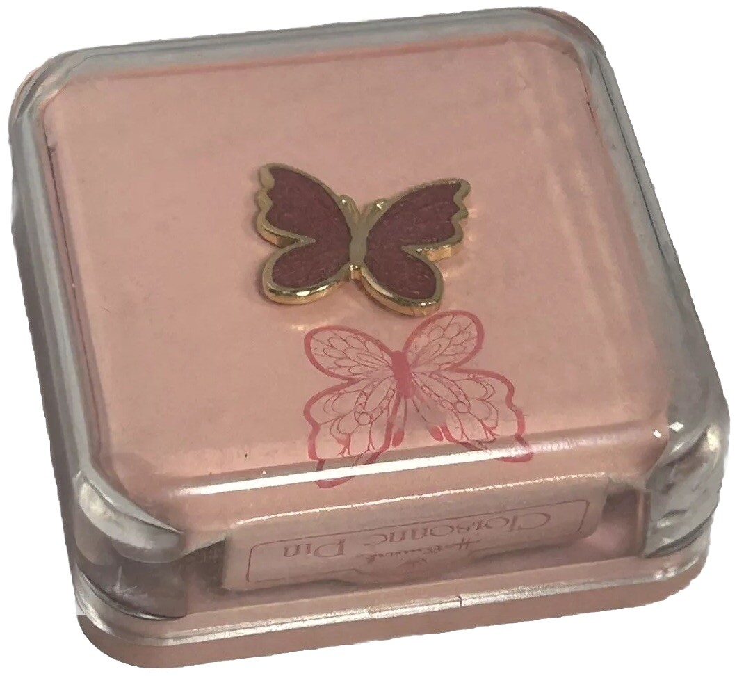 VINTAGE HALLMARK PINK BUTTERFLY GOLD METAL CLOISONNE ENAMEL PIN NIB