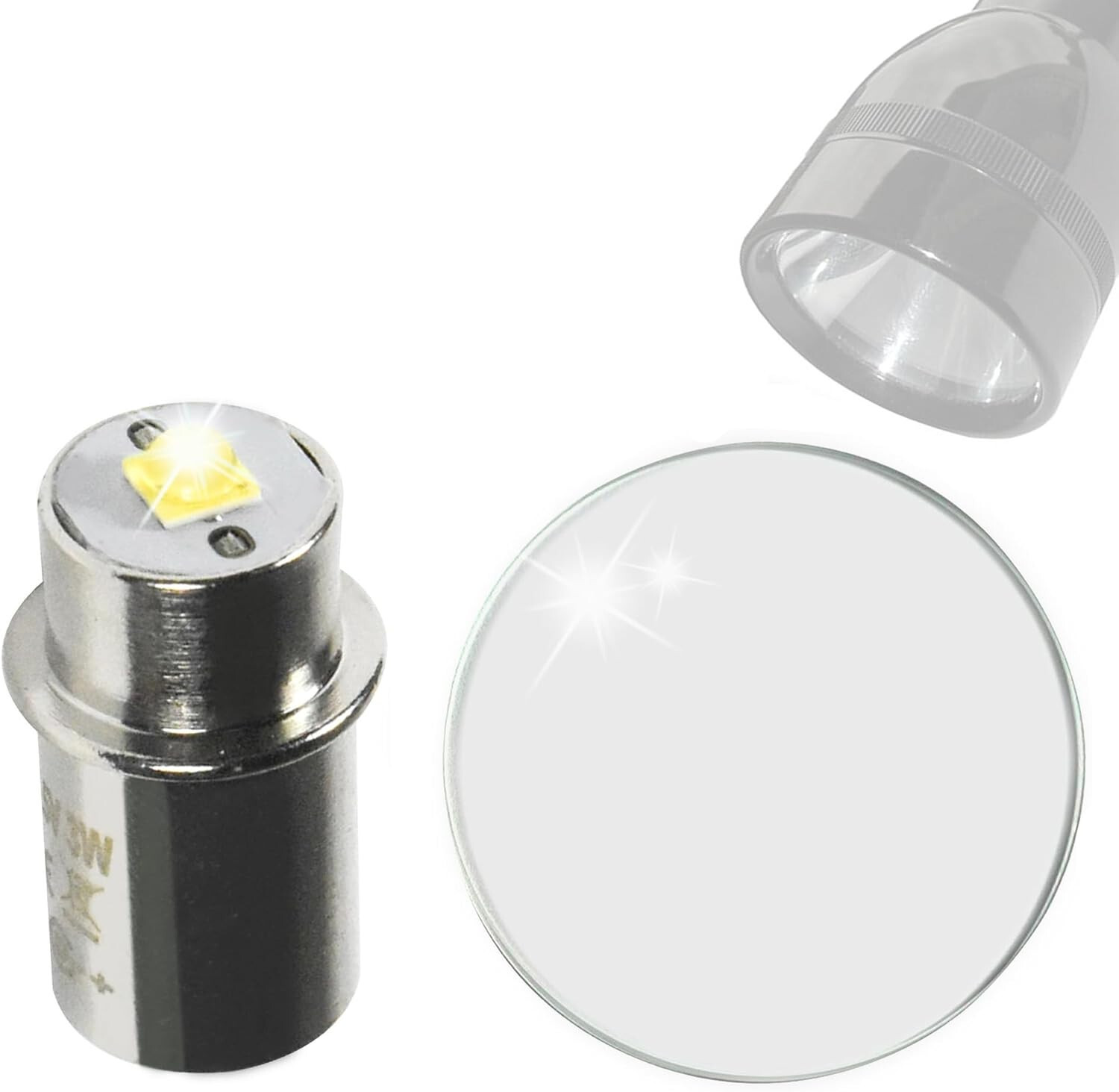 HQRP Glass Lens and 3W LED Bulb for Maglite 3-4-5-6 D/C Cell Torch Flashlights