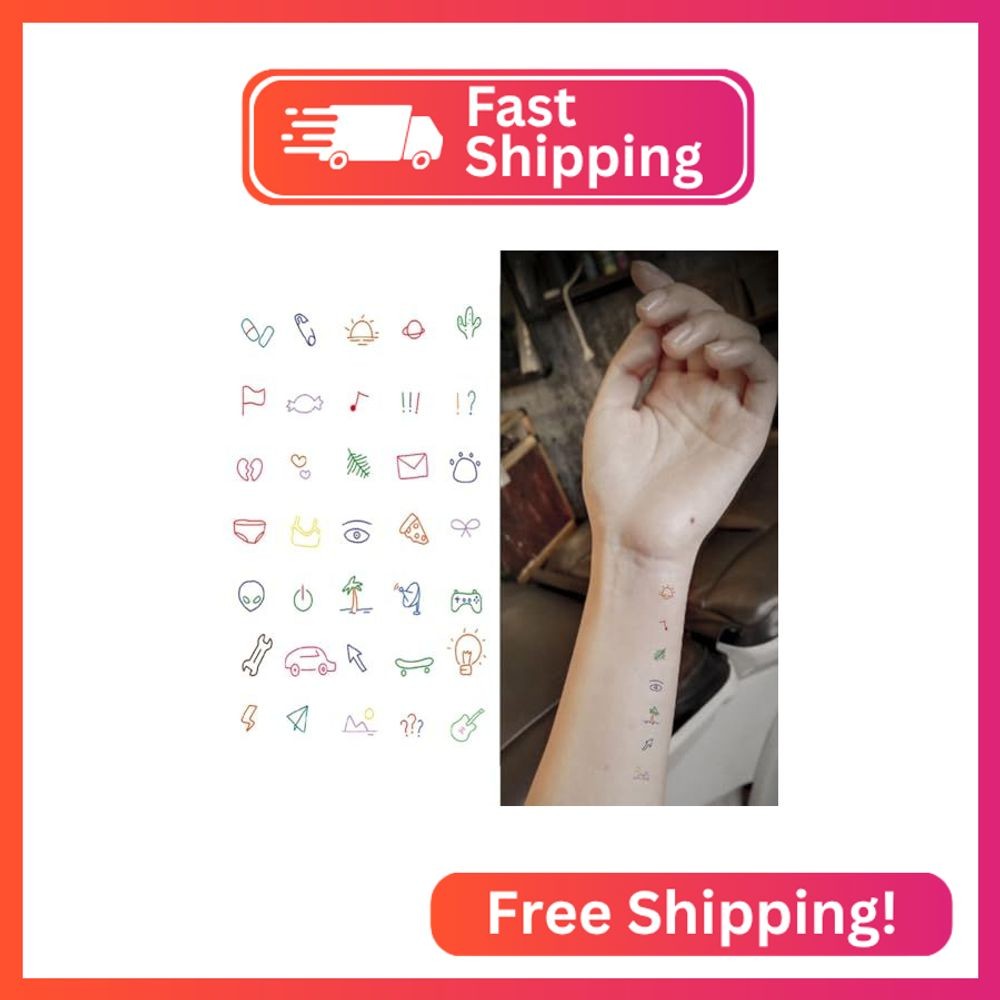Oottati Small Cute Temporary Tattoo Sticker Set of 2 - Colorful Totem Minimalist