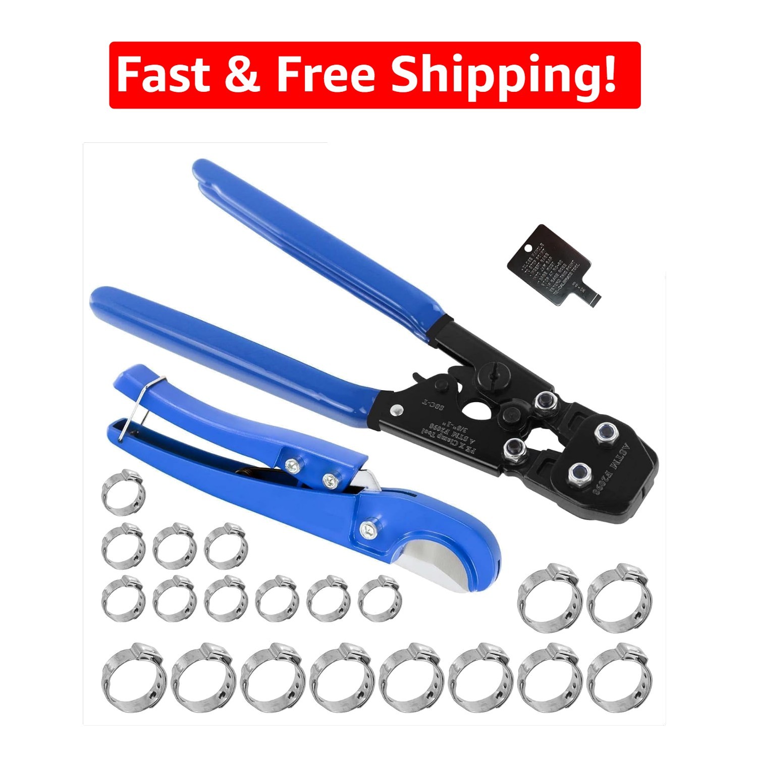 Stainless Steel PEX Crimping Tool with 20PCS Clamps & Ratchet Safety - ASTM 2098