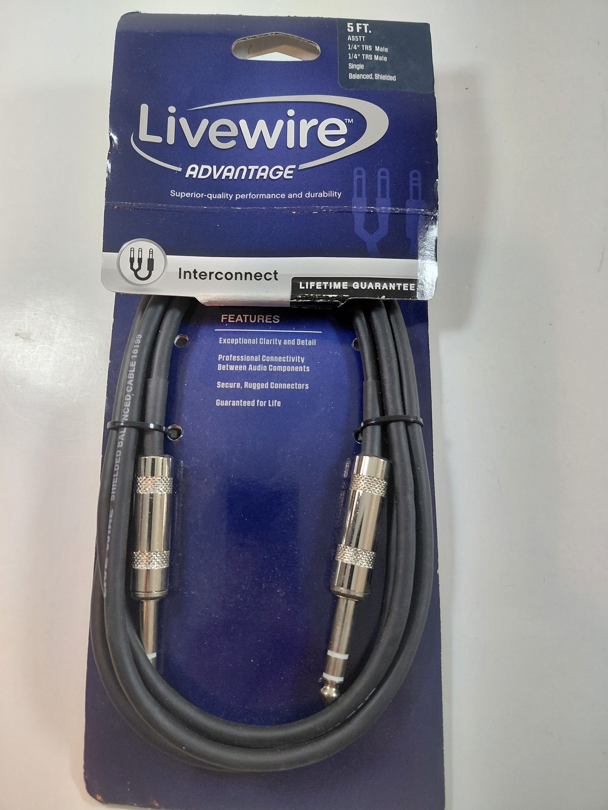 Livewire Advantage 5 FT 1/4" TRS Male Balanced Shielded Interconnect Audio Cable