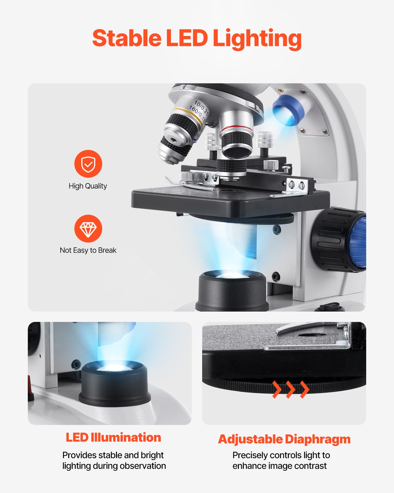 VEVOR Professional Trinocular Compound Microscope Kit 40-5000X Magnification