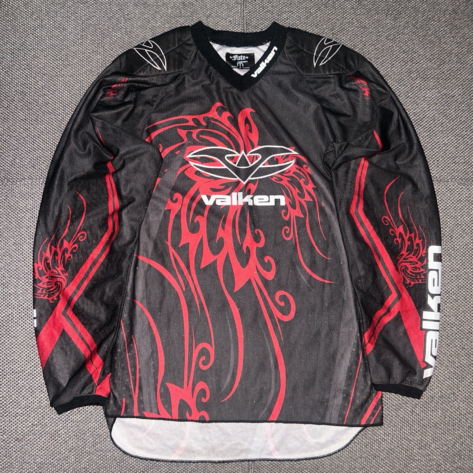 Vintage Y2K Valken Long Sleeve Black/Red Paintball Jersey Mens Medium Moto Skate