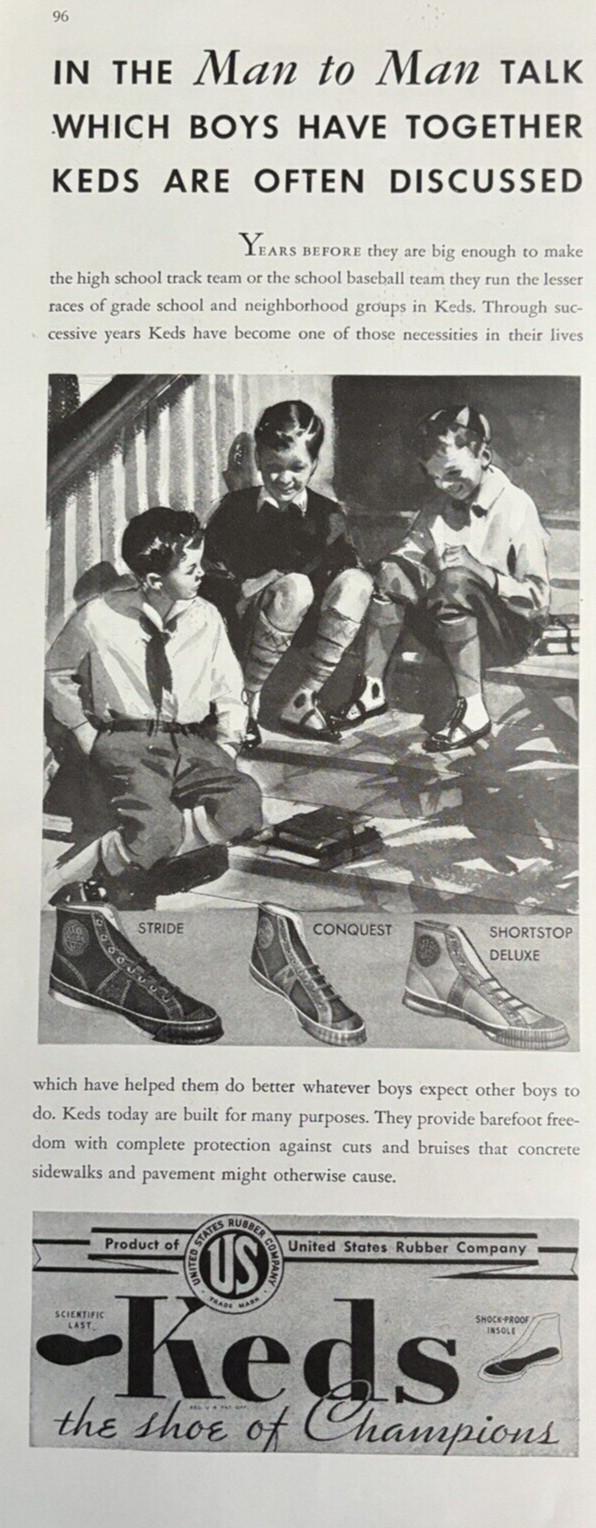 1935 Keds Shoe Champions Man To Man Talk Stride Conquest Shortstop VTG Print Ad