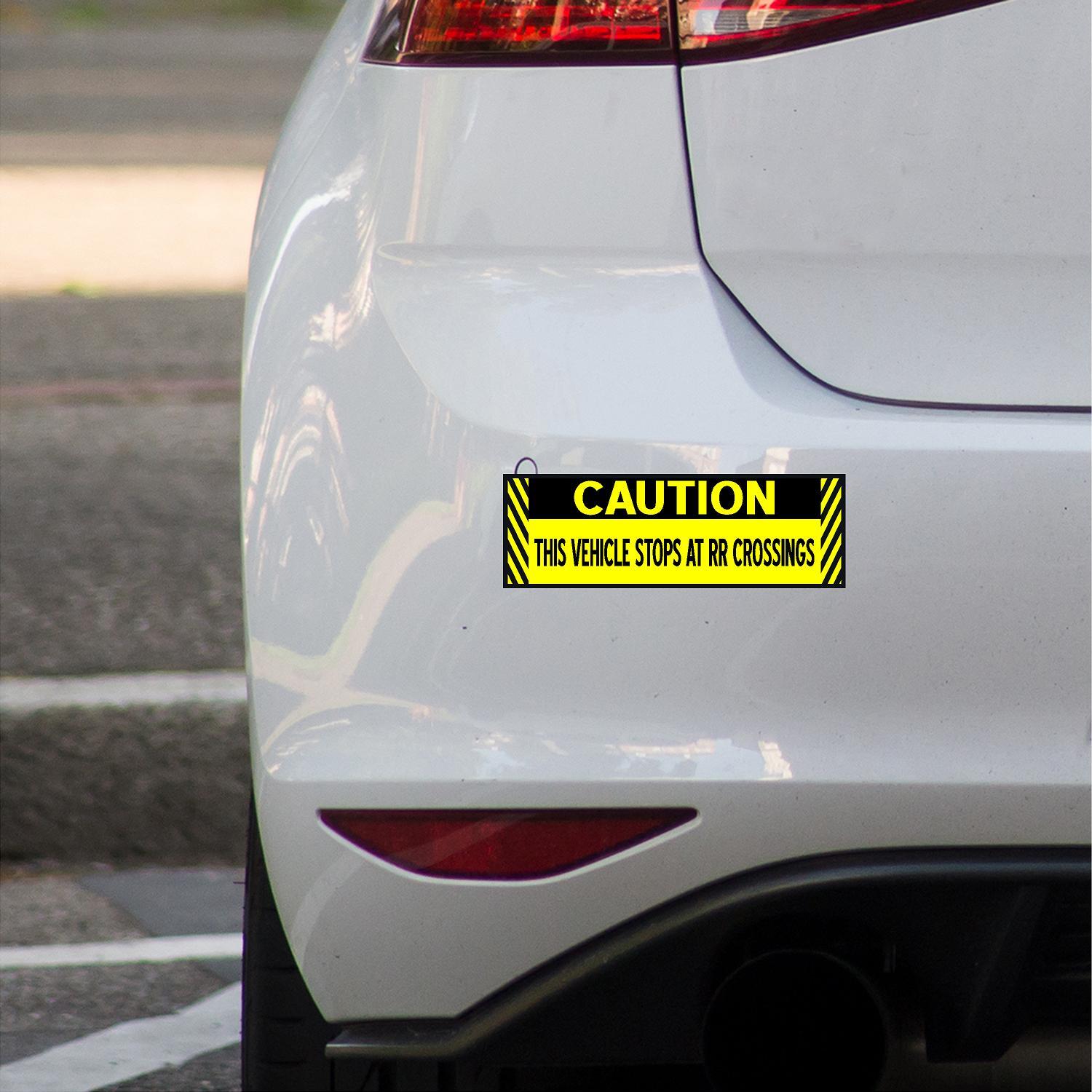 CAUTION This Vehicle Stops at RR Crossings 3 Pack Magnet