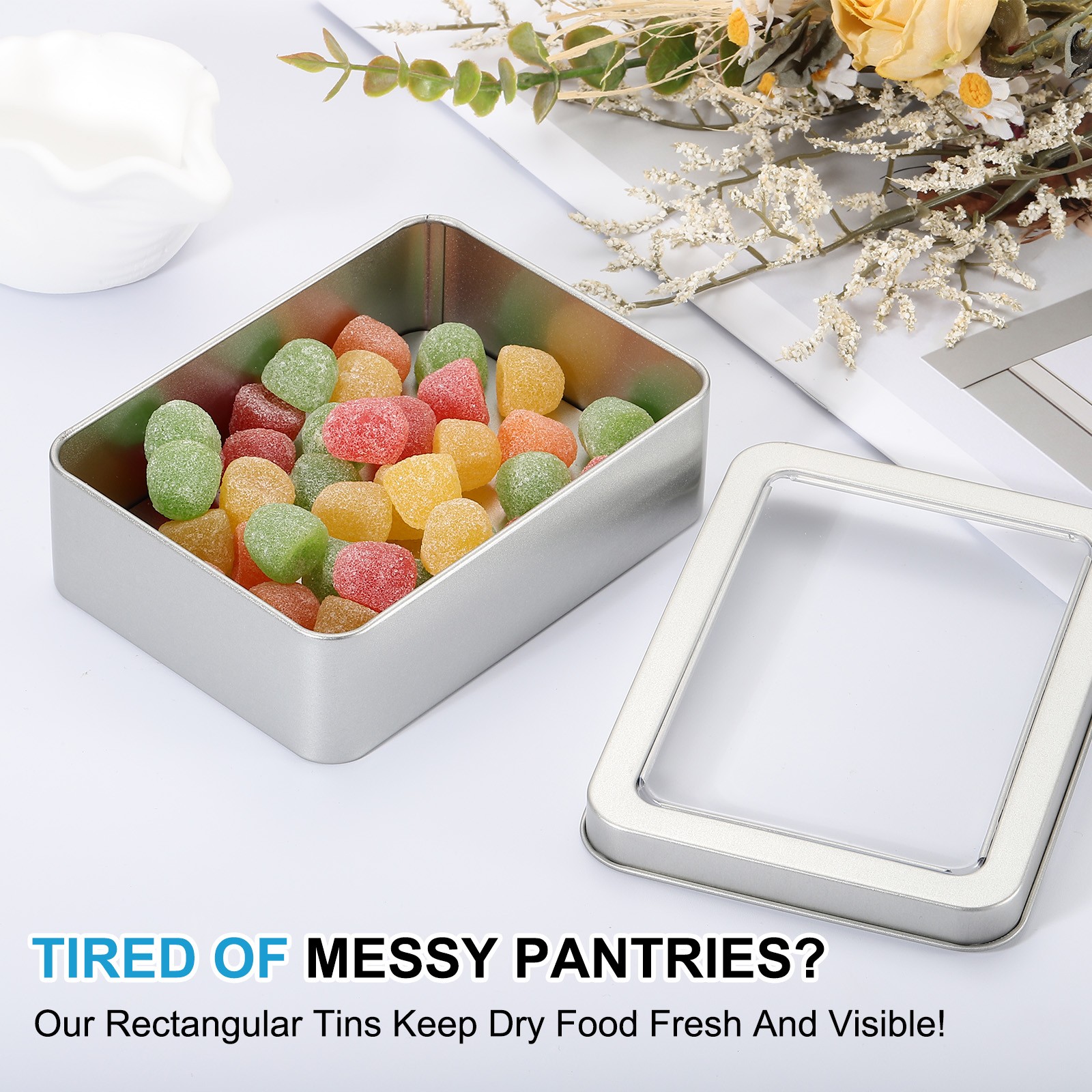 2Pcs 5.1 x 3.7 x 1.9 Inch Rectangular Storage Tins Box with Lid Window
