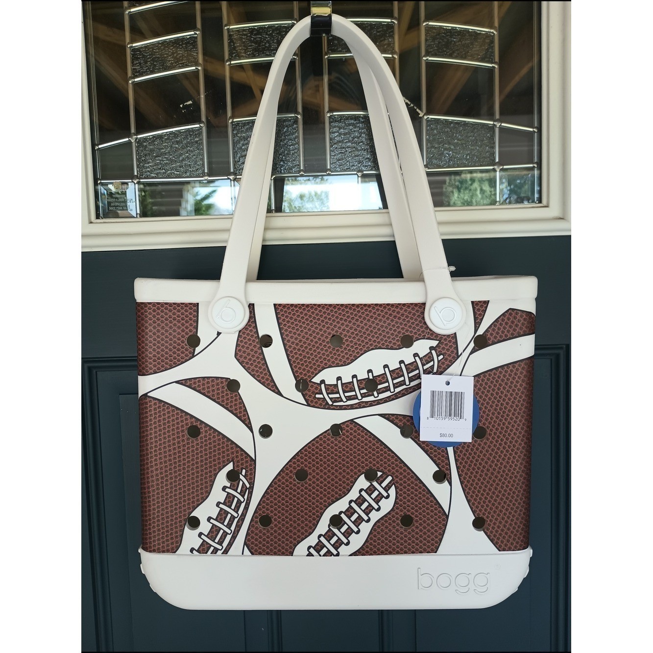 BOGG BAG Football Print Tote W/Clear Plastic Zip Pouch Size M Game Time Team Mom