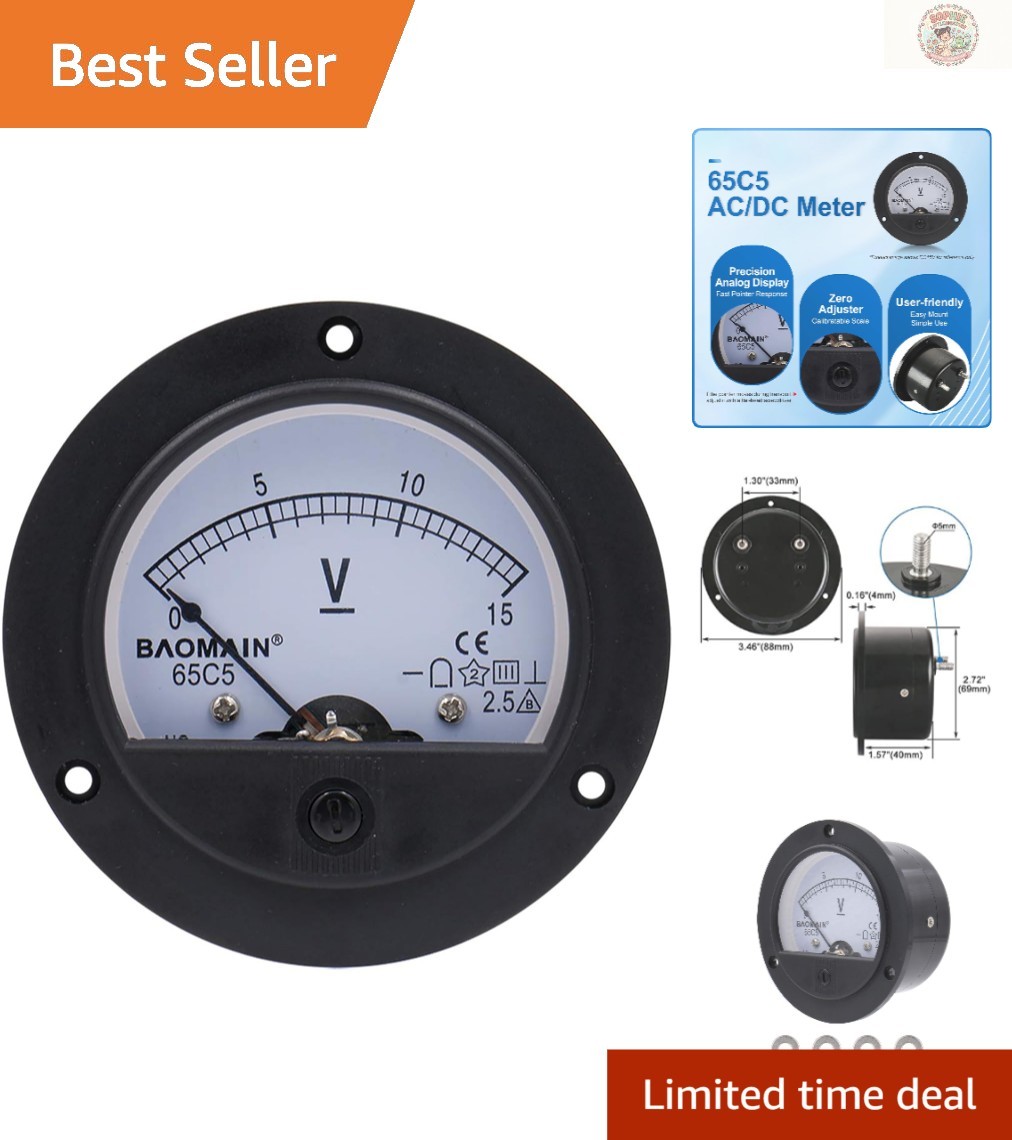 User-Friendly DC 0-15V Analog Voltmeter with Tuning Button and Clear Scale