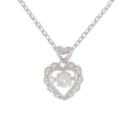 Sterling Silver Iced CZ Pendant Hear & Love Bling with 16" Choker Chain