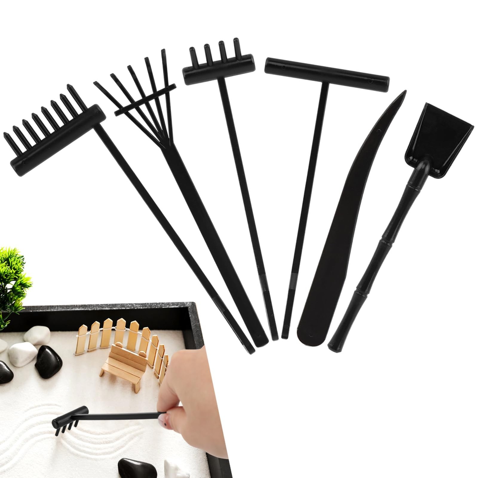 6 Pcs Mini Zen Garden Rake Tools, Miniature Tabletop Rock Zen Sand Rake Set w...