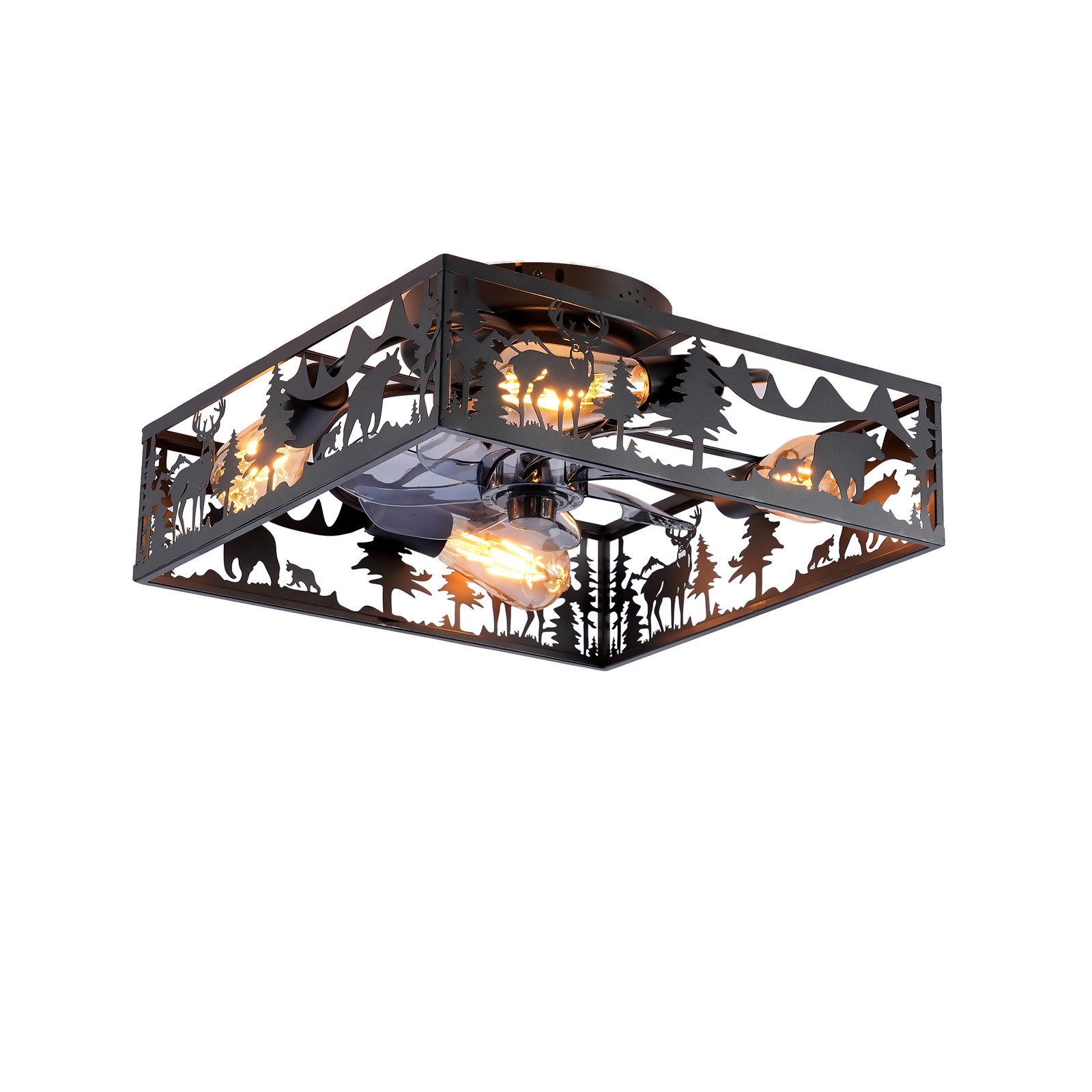 20" Square Farmhouse Flush Mount Ceiling Fan 6 Speed Remote Matte Black