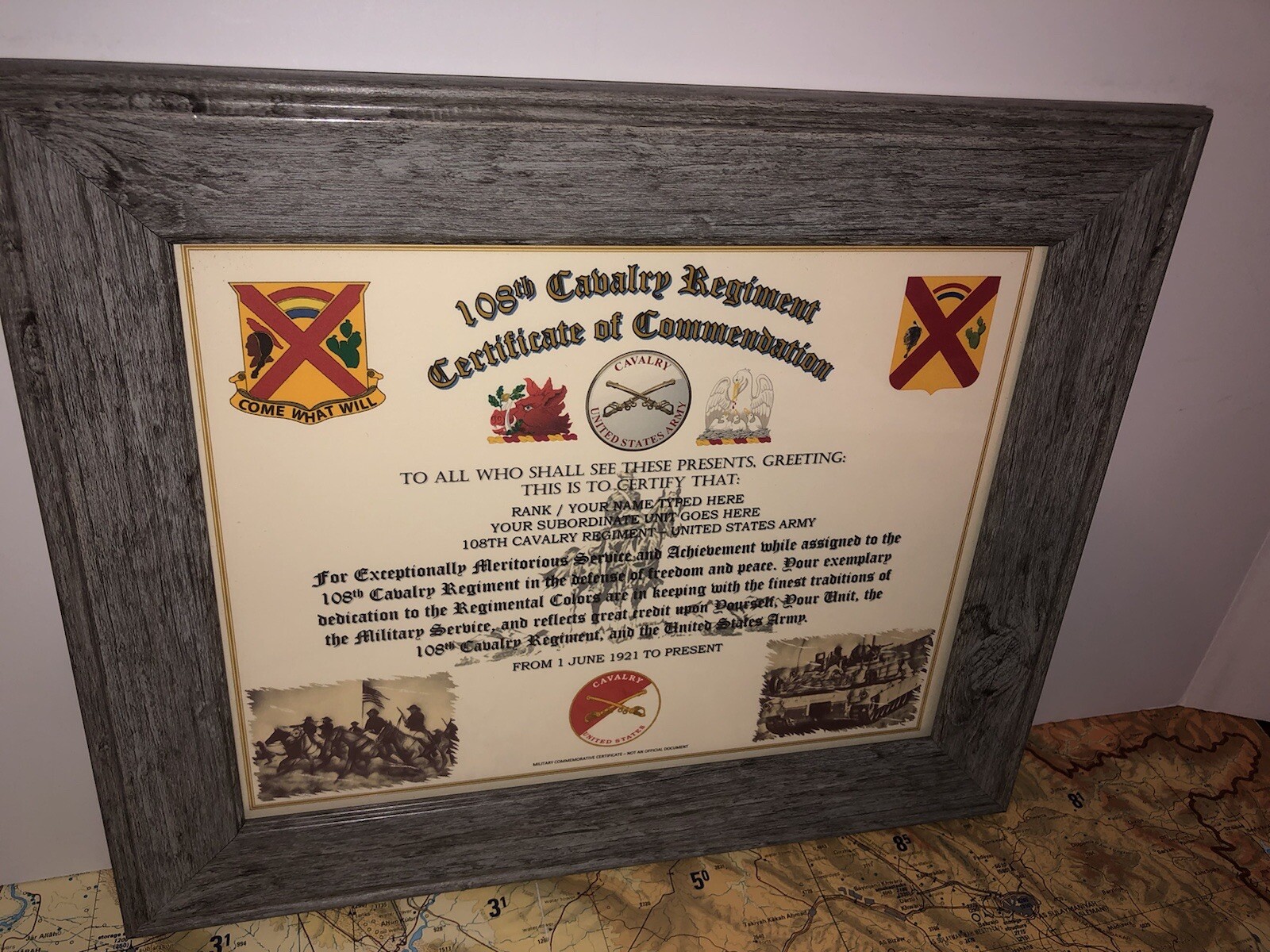 108TH U.S. CAVALRY REGIMENT / COMMEMORATIVE - CERTIFICATE OF COMMENDATION
