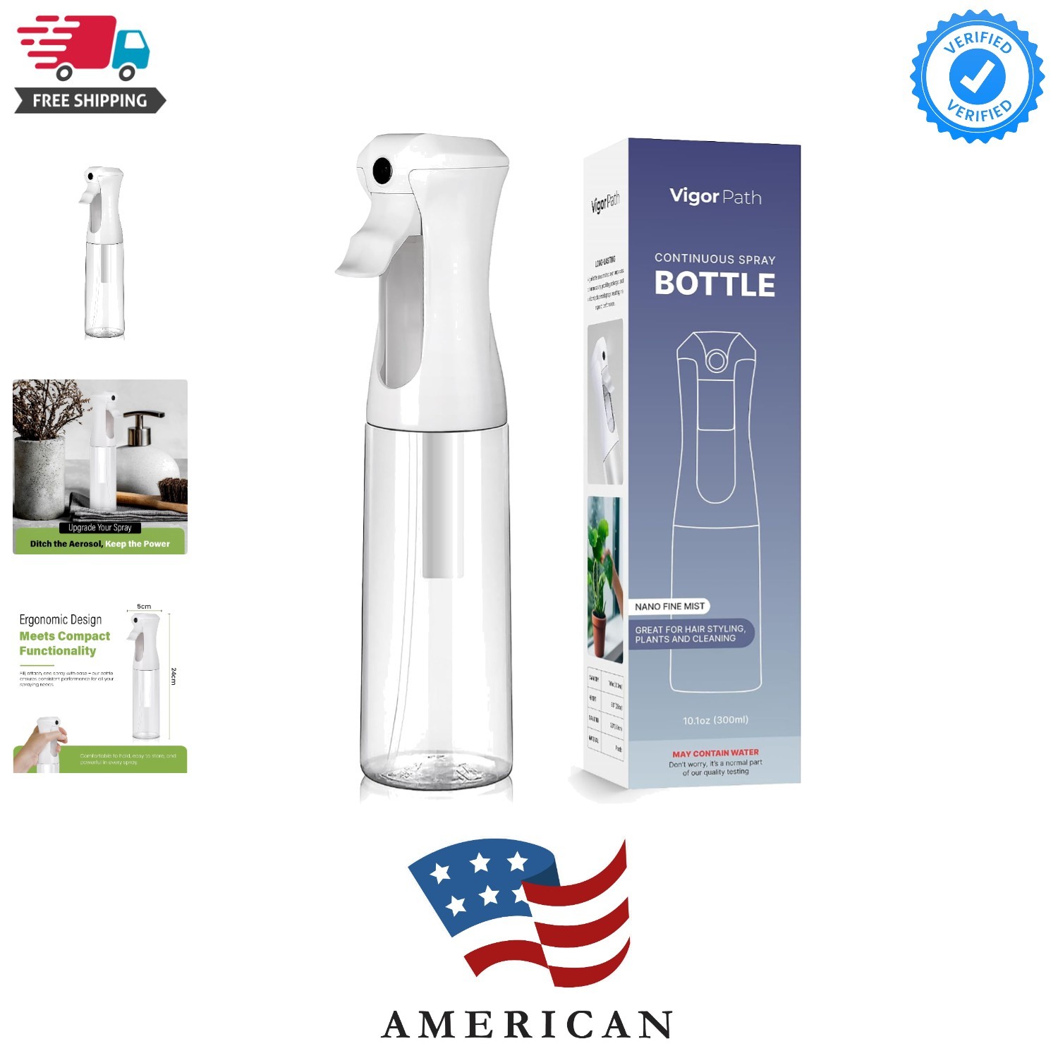 Continuous Spray Bottle for Hair – Fine Mist Mister for Styling, Cleaning, Pl...