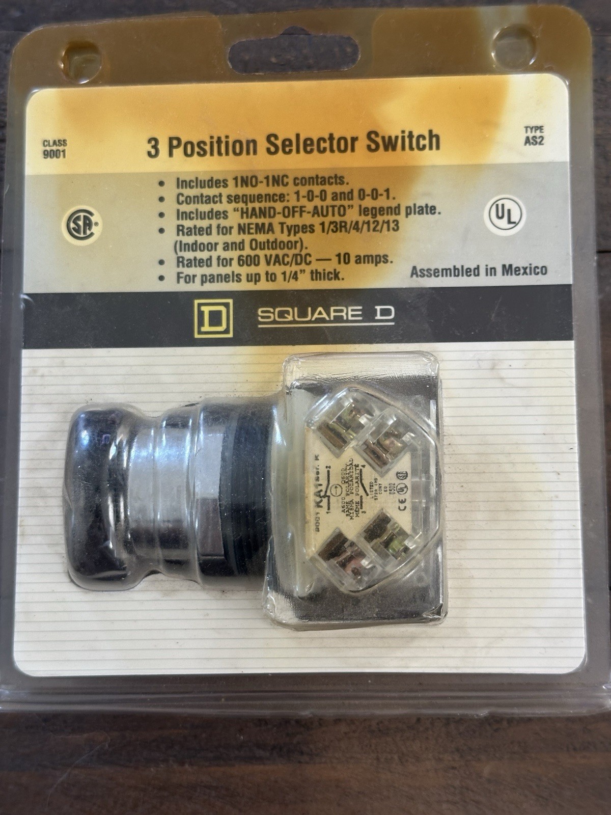 NEW Square D 3 Position Selector Switch Class 9001 Type AS2 KS43B+KA1+KN260